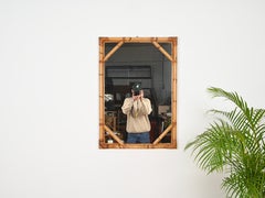 Vivai del Sud Large Rectangular Mirror in Bamboo and Woven Rattan, Italy 1960s