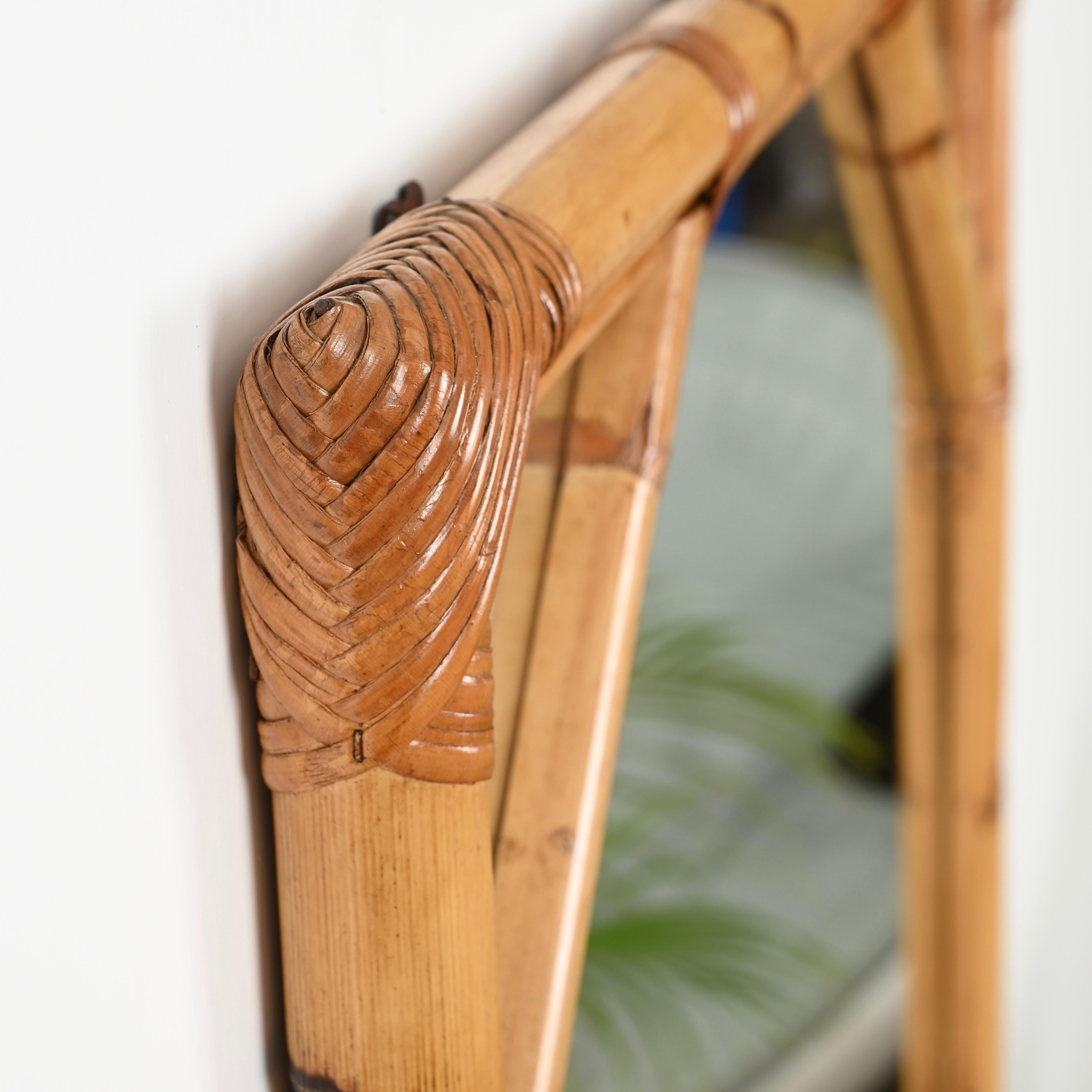 20th Century Vivai del Sud Large Rectangular Mirror in Bamboo and Woven Rattan, Italy 1960s For Sale
