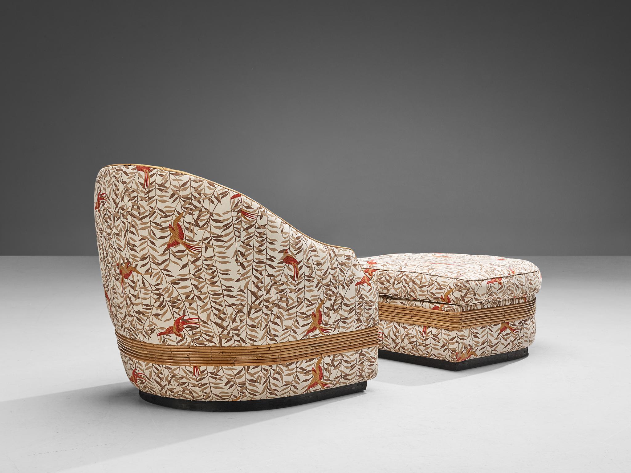 Vivai Del Sud Lounge Chair and Ottoman in Bamboo and Tropical Upholstery 3
