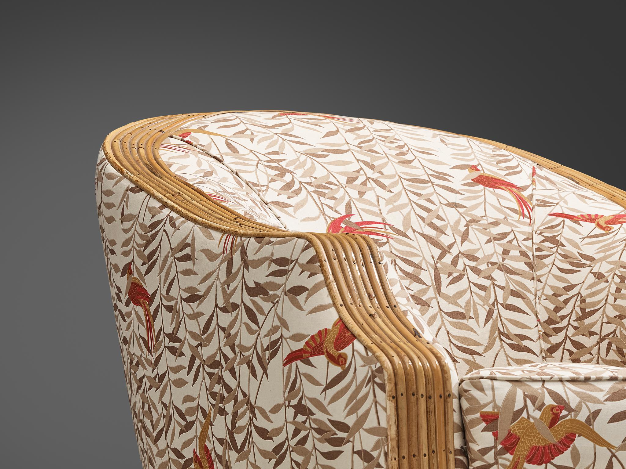 Fabric Vivai Del Sud Lounge Chair and Ottoman in Bamboo and Tropical Upholstery