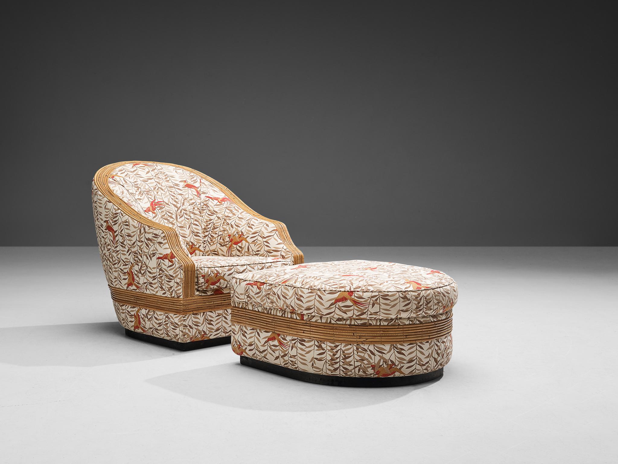 Vivai Del Sud Lounge Chair and Ottoman in Bamboo and Tropical Upholstery 2