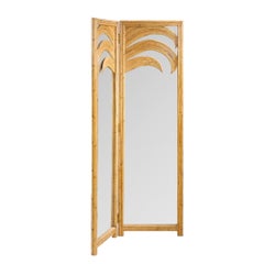 Vivai del Sud Mid Century Italian Bamboo Rattan Palm Tree Folding Screen Mirror