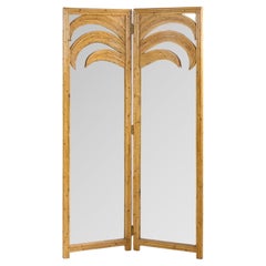 Vivai del Sud Mid Century Italian Bamboo Rattan Palm Tree Folding Screen Mirror
