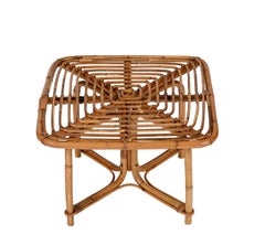 Vivai del Sud Mid Century Italian Squared Bamboo and Rattan Coffee Table, 1970s
