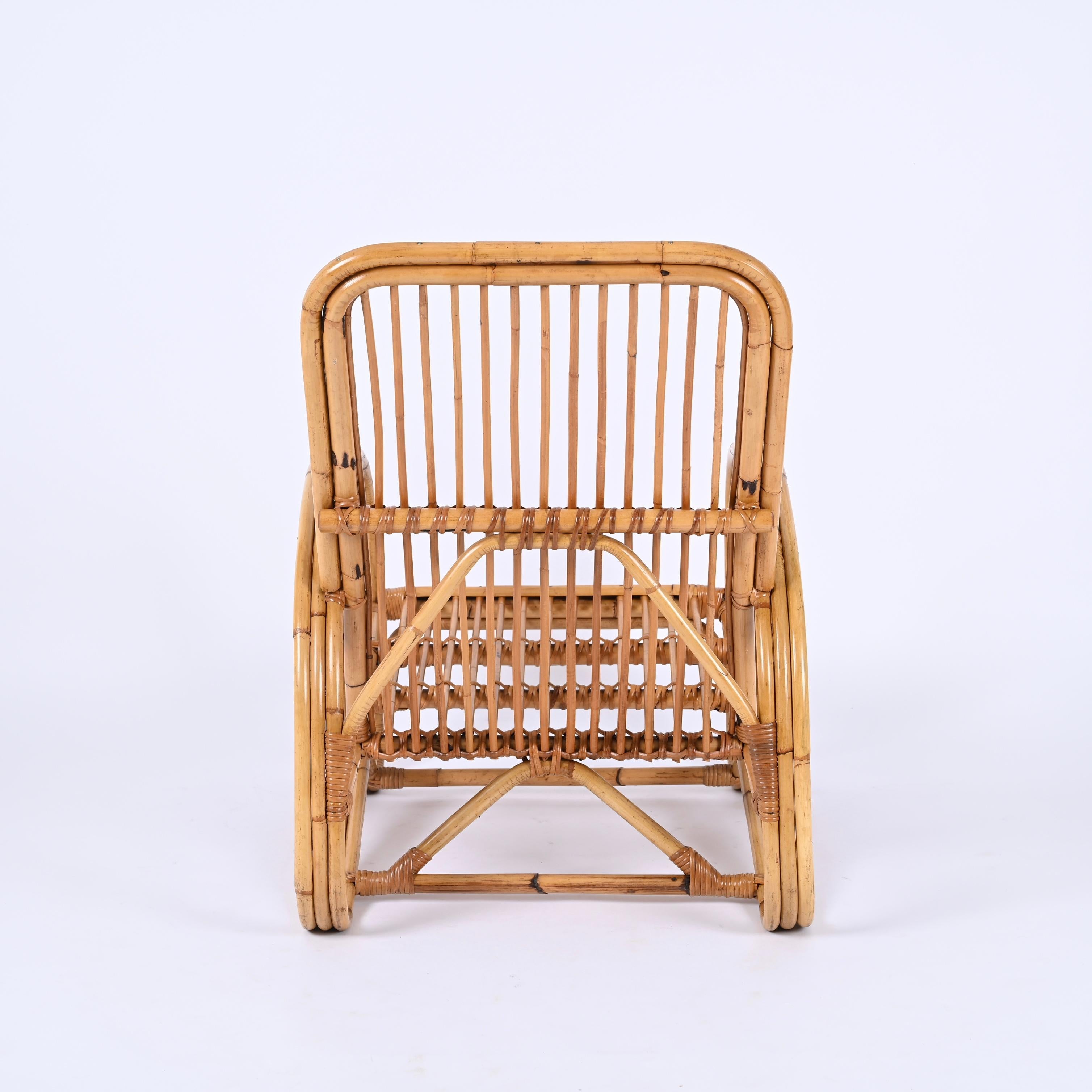 Vivai del Sud Mid-Century Italian Bamboo and Rattan Armchair, Italy 1970s For Sale 4