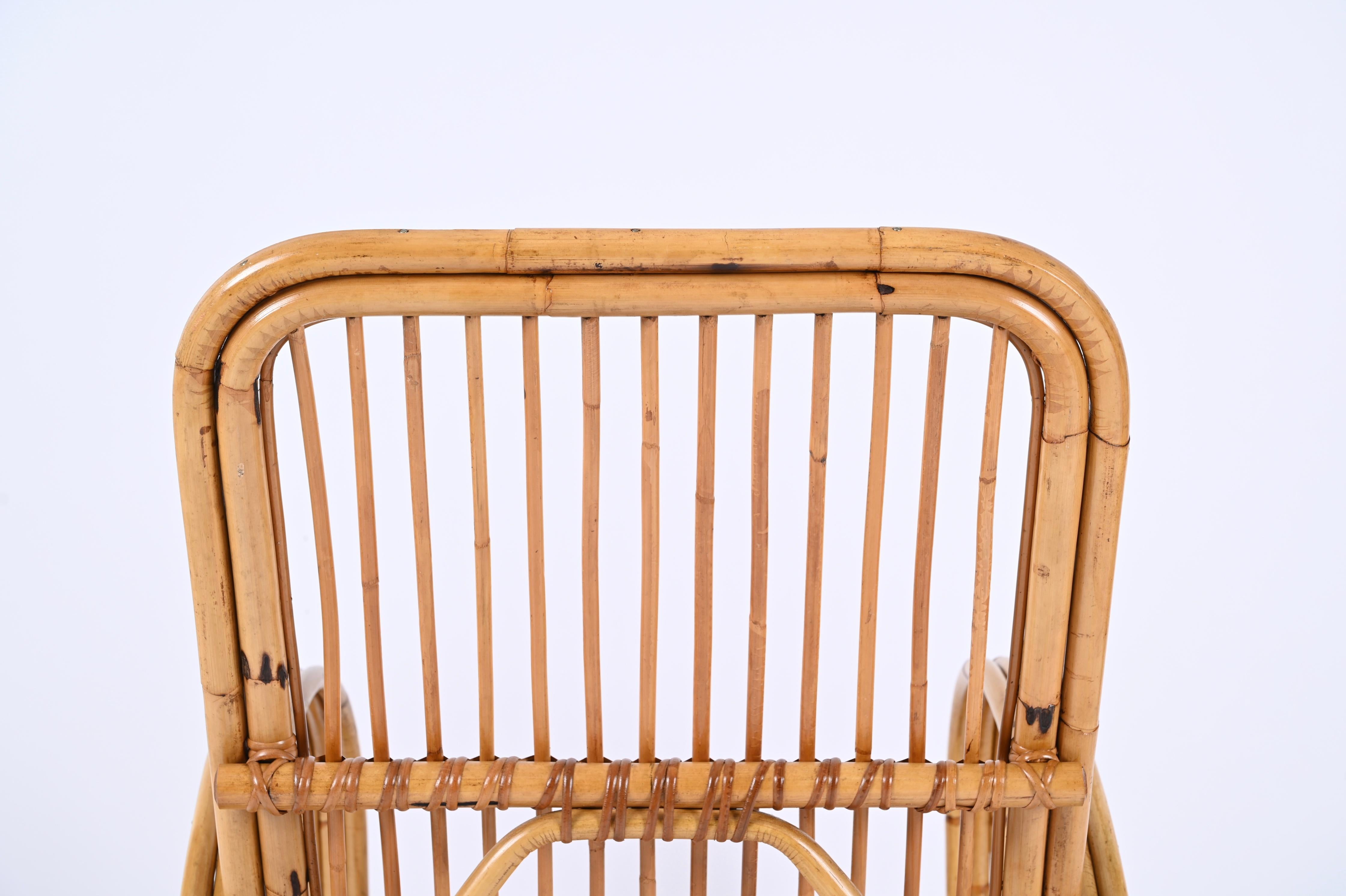 Vivai del Sud Mid-Century Italian Bamboo and Rattan Armchair, Italy 1970s For Sale 5