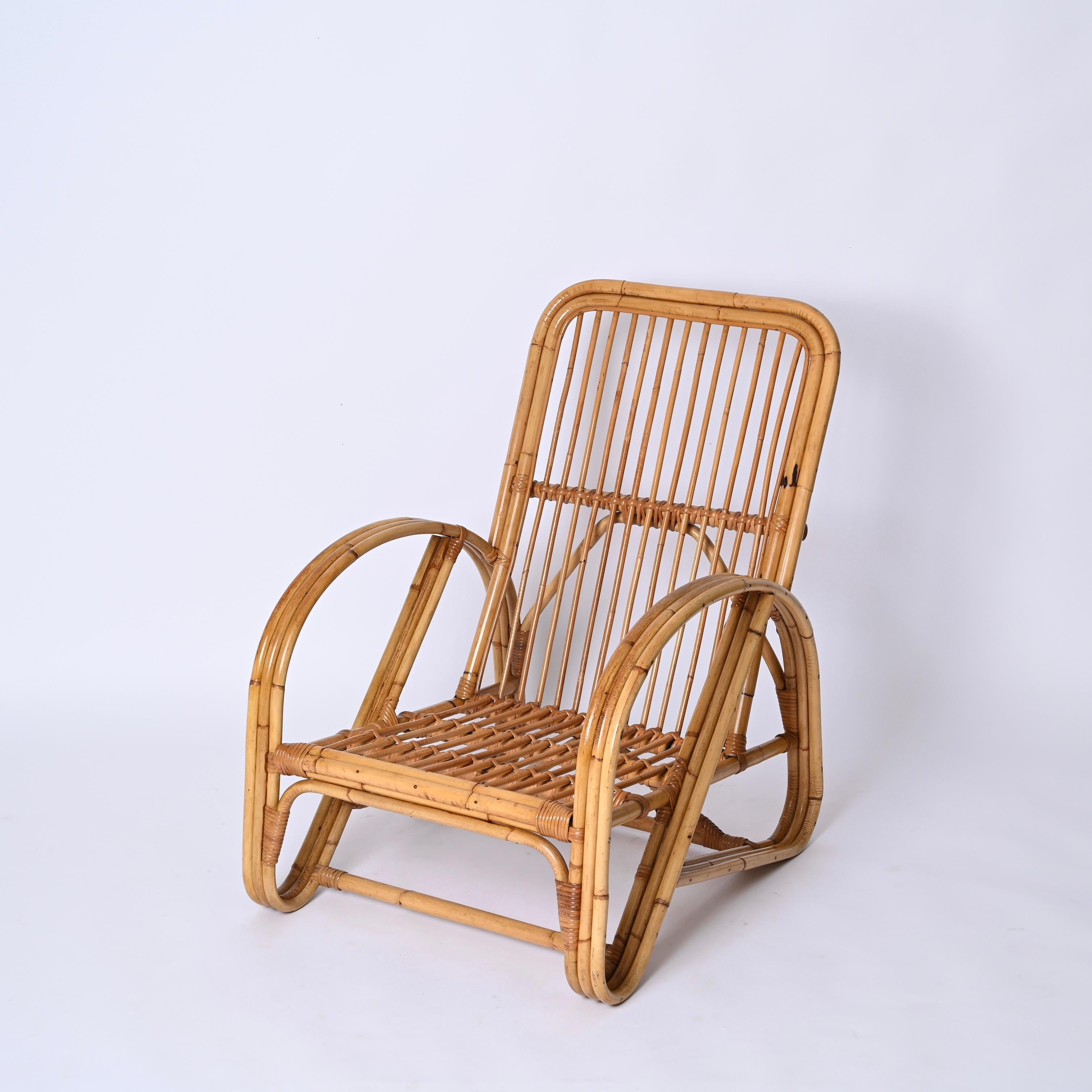 Vivai del Sud Mid-Century Italian Bamboo and Rattan Armchair, Italy 1970s For Sale 6