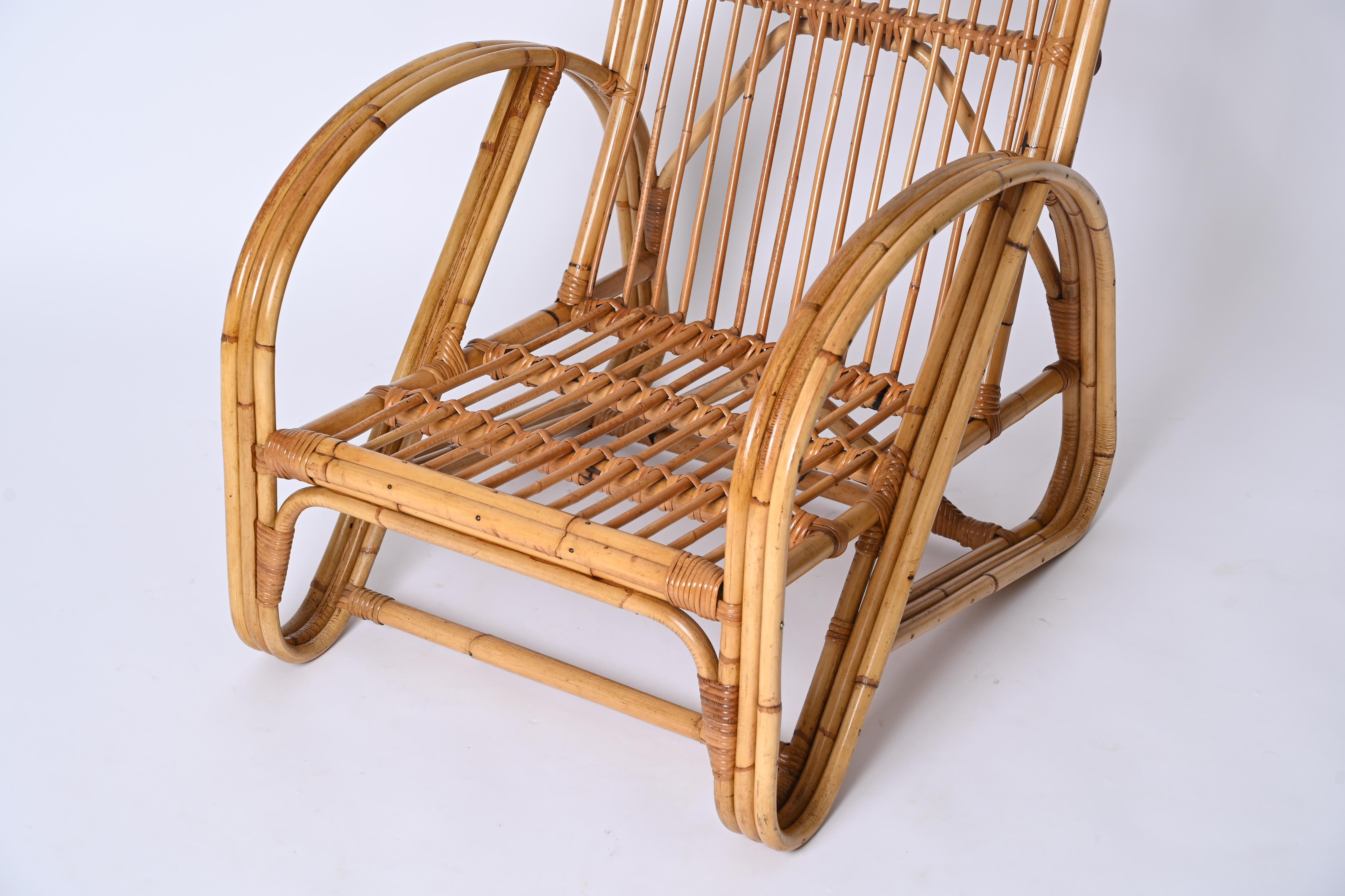 Vivai del Sud Mid-Century Italian Bamboo and Rattan Armchair, Italy 1970s For Sale 7