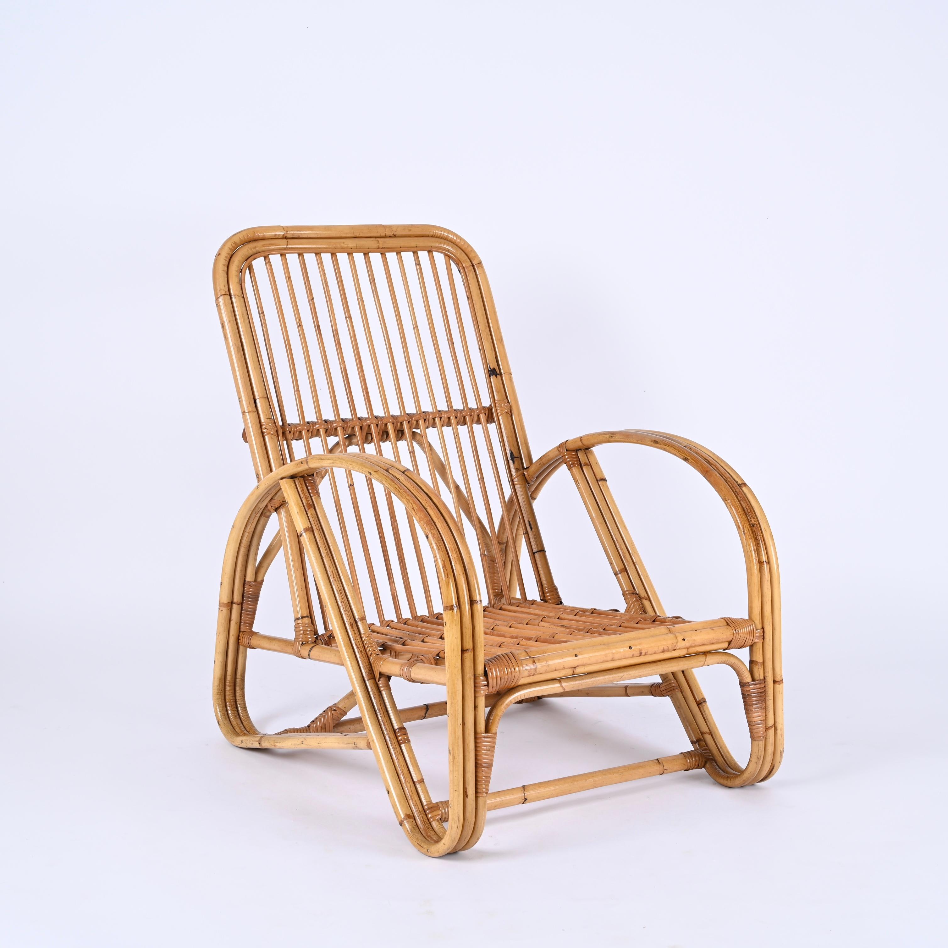 Vivai del Sud Mid-Century Italian Bamboo and Rattan Armchair, Italy 1970s For Sale 8