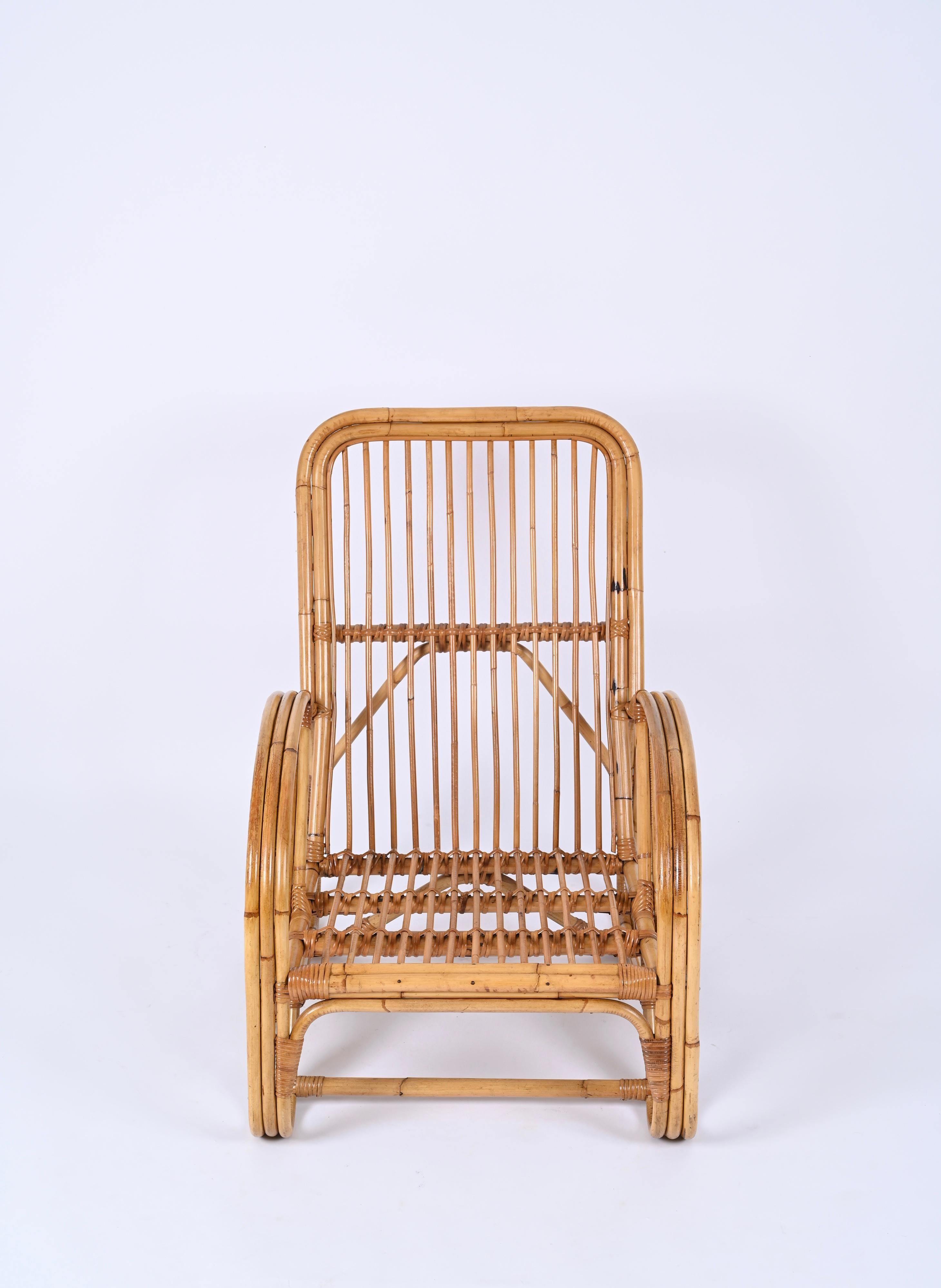 Vivai del Sud Mid-Century Italian Bamboo and Rattan Armchair, Italy 1970s For Sale 9