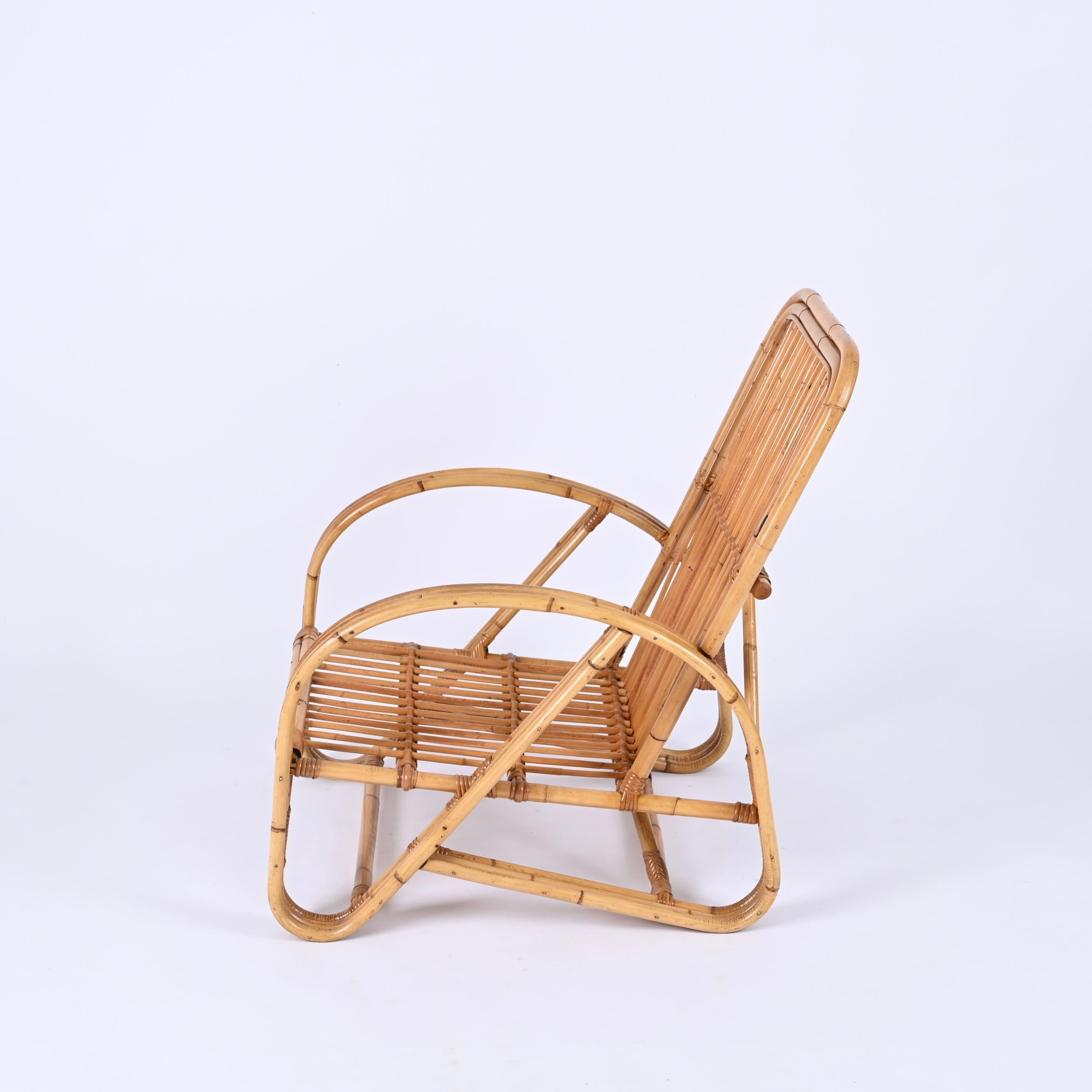 Vivai del Sud Mid-Century Italian Bamboo and Rattan Armchair, Italy 1970s For Sale 10