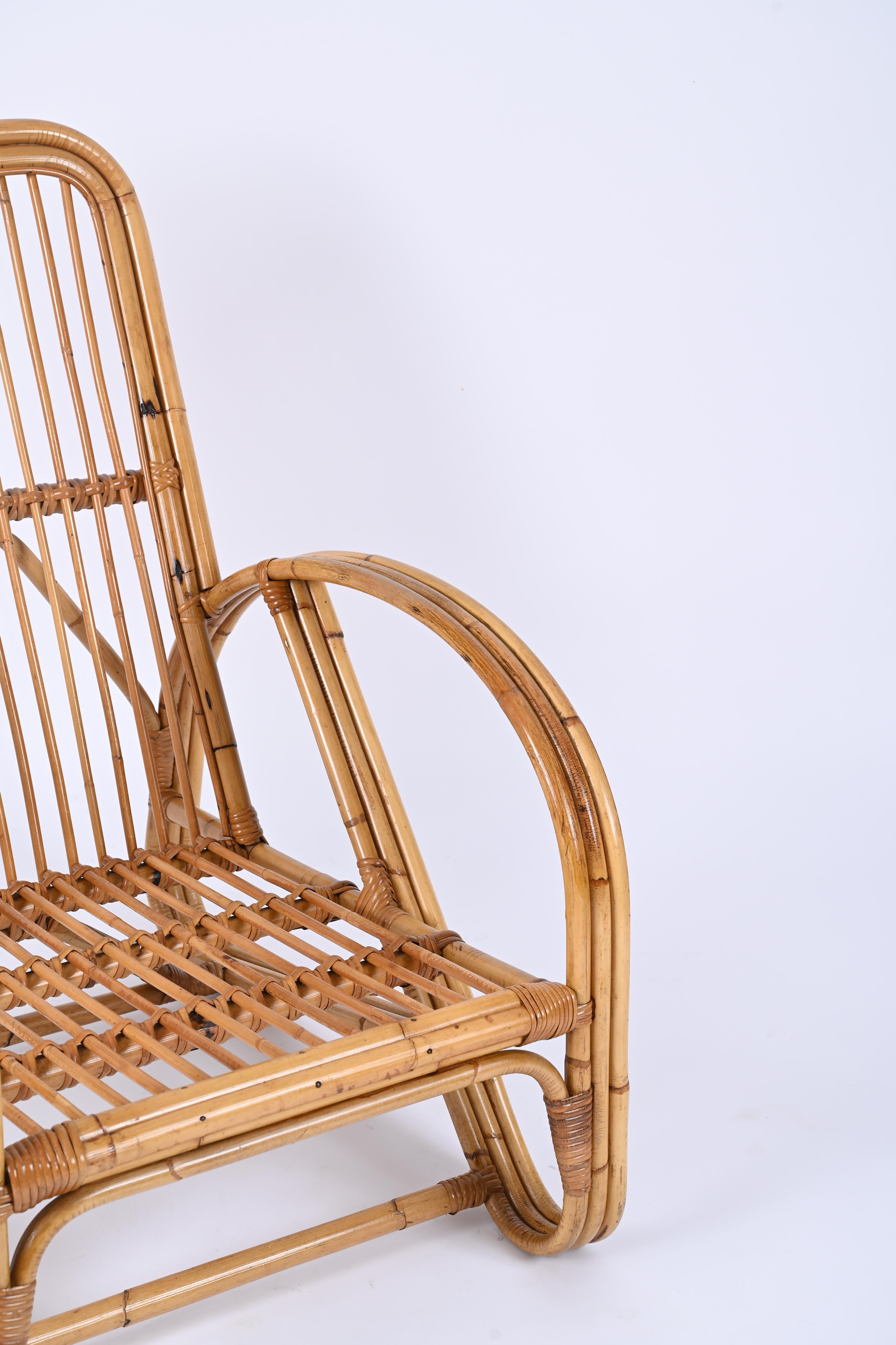 Hand-Woven Vivai del Sud Mid-Century Italian Bamboo and Rattan Armchair, Italy 1970s For Sale