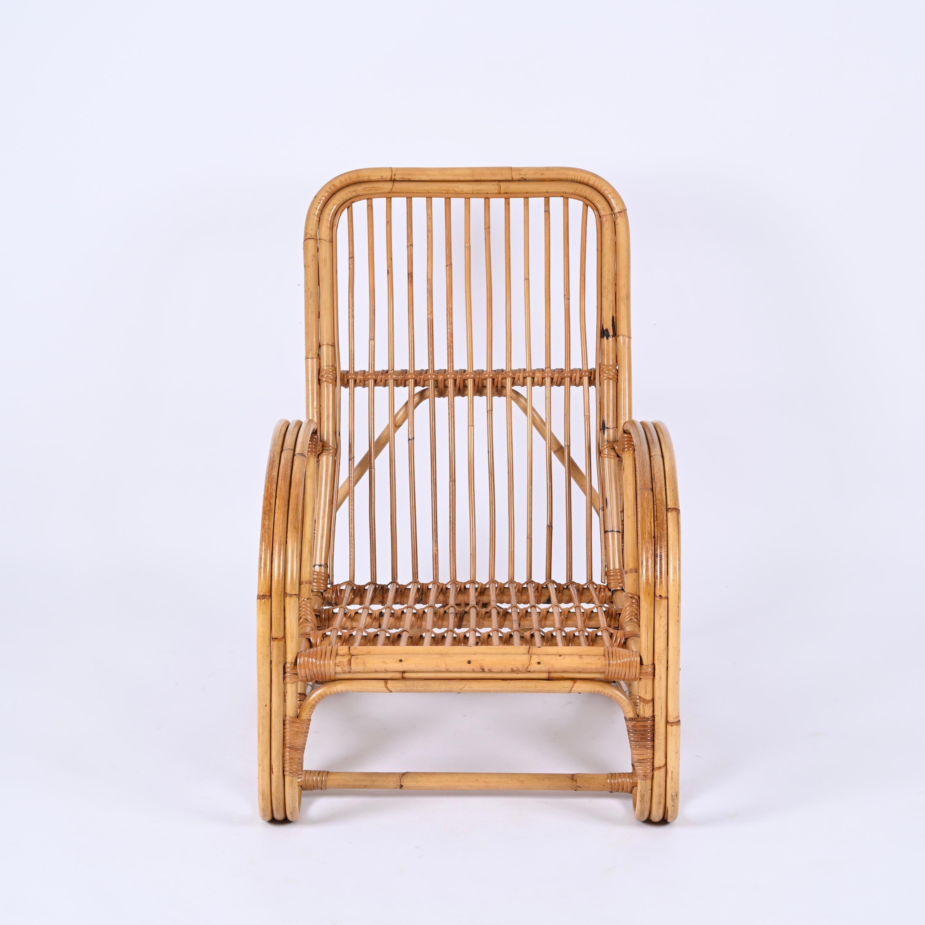 Vivai del Sud Mid-Century Italian Bamboo and Rattan Armchair, Italy 1970s In Good Condition For Sale In Roma, IT