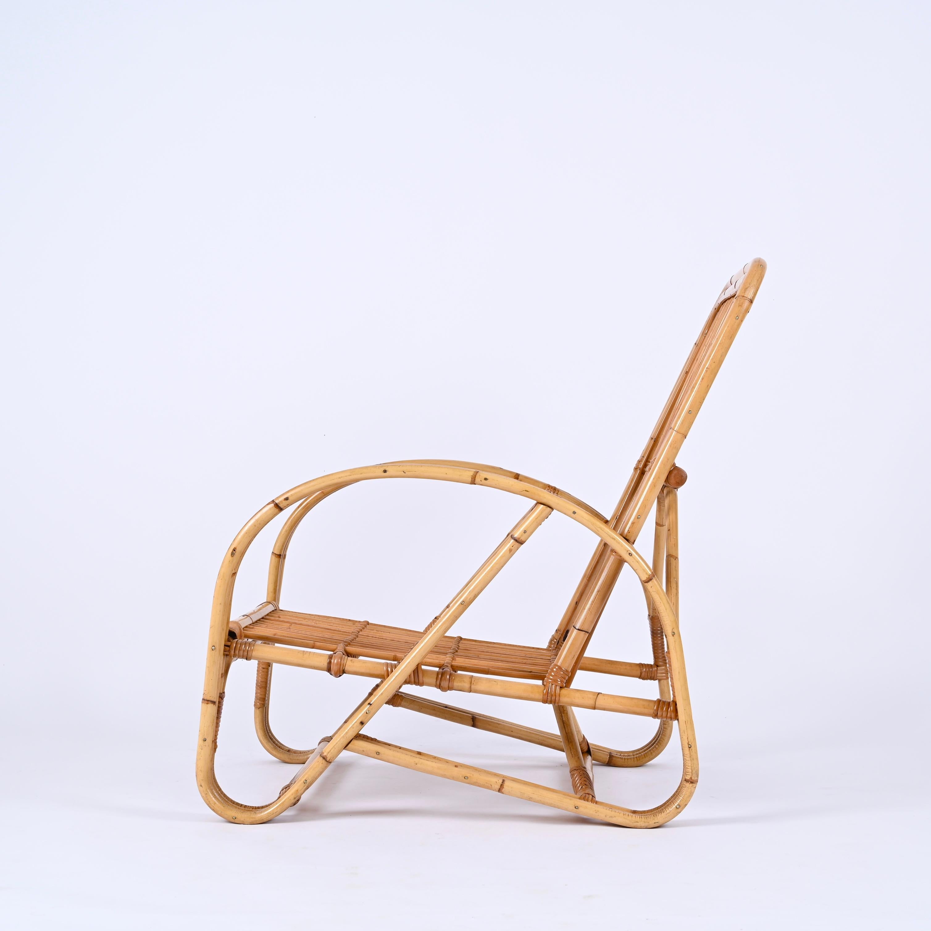 Vivai del Sud Mid-Century Italian Bamboo and Rattan Armchair, Italy 1970s For Sale 1