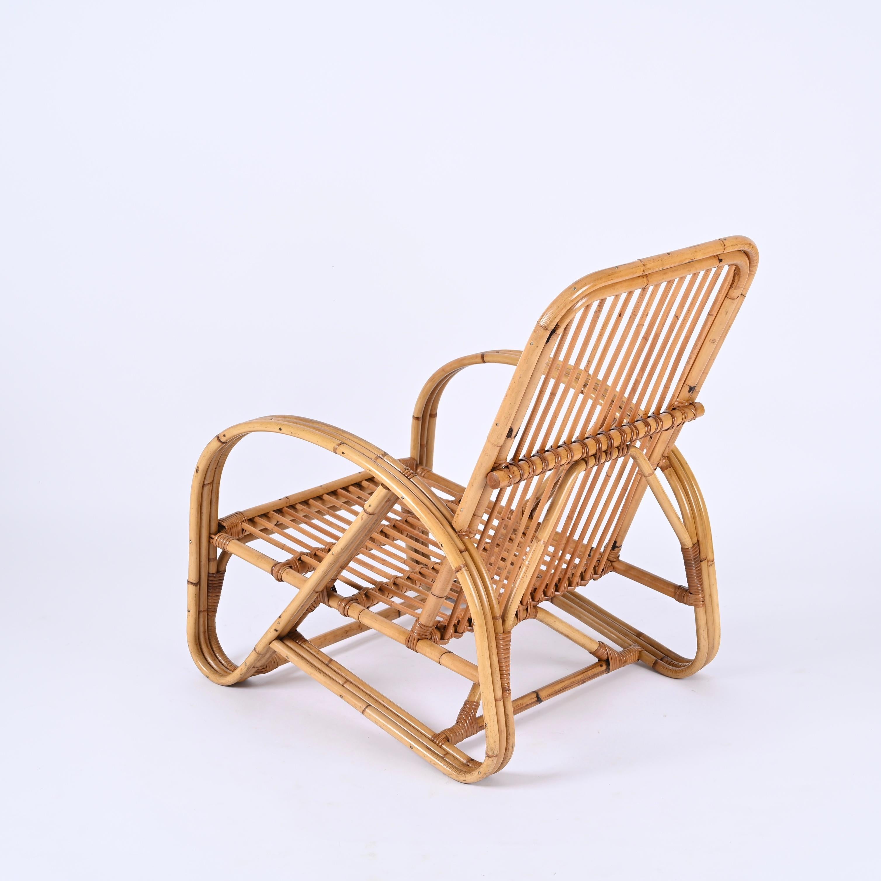 Vivai del Sud Mid-Century Italian Bamboo and Rattan Armchair, Italy 1970s For Sale 2