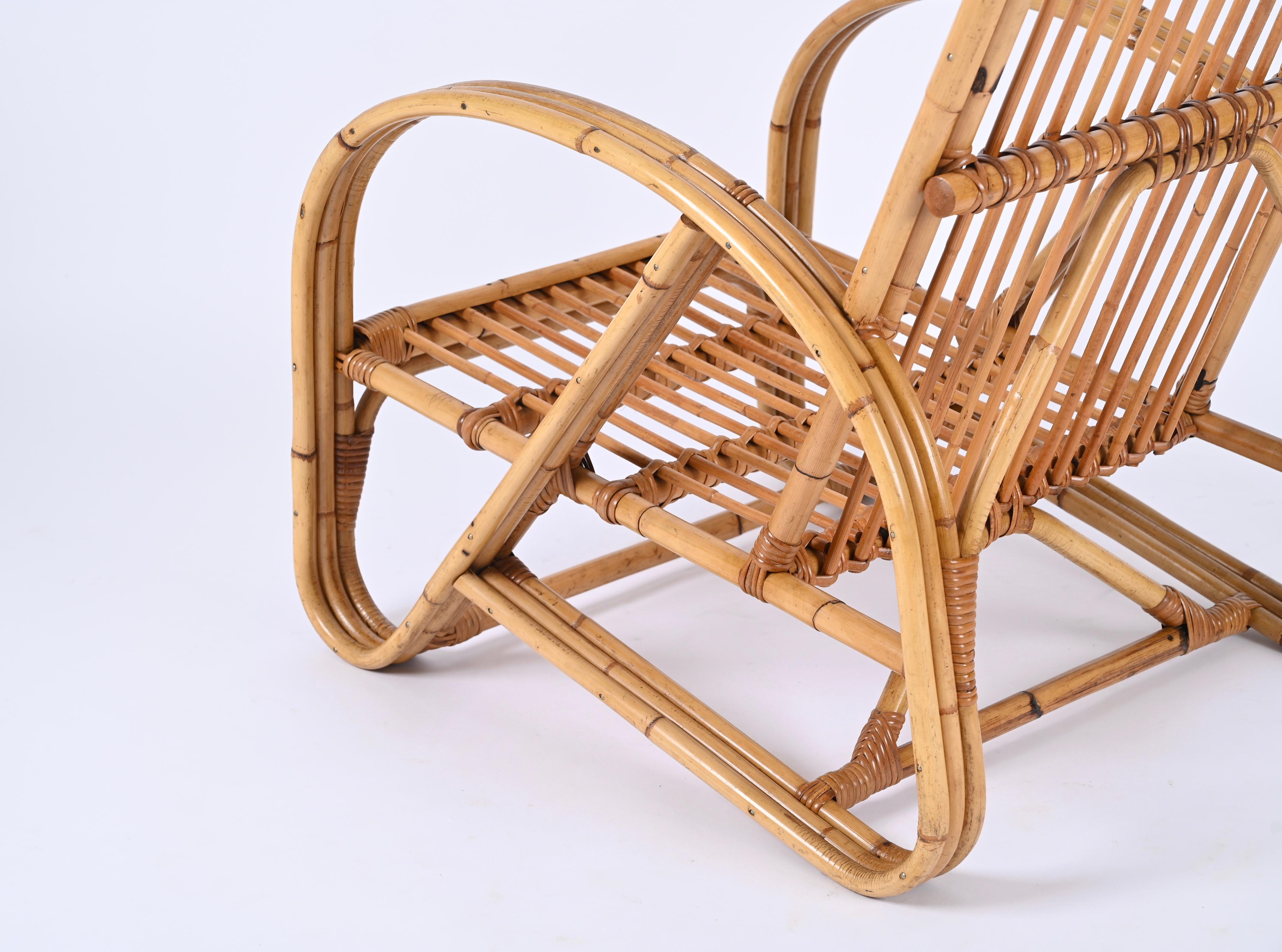 Vivai del Sud Mid-Century Italian Bamboo and Rattan Armchair, Italy 1970s For Sale 3