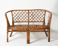 Vivai del Sud Mid-Century Sofa in Curved Rattan and Wicker, Italy 1960s
