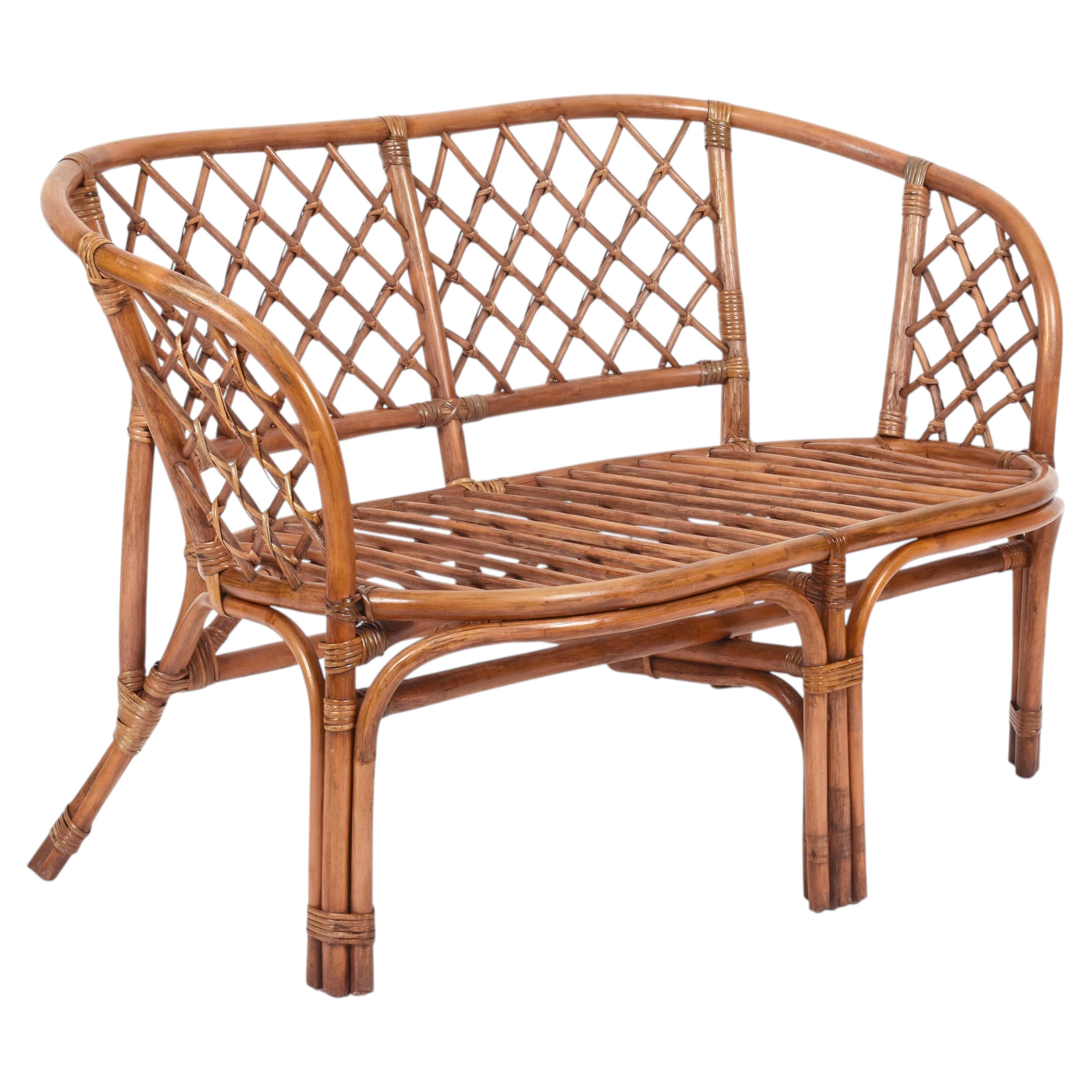 Vivai del Sud Mid-Century Sofa in Curved Rattan and Wicker, Italy 1960s