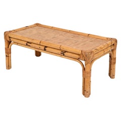 Vivai del Sud Midcentury Italian Rectangular Bamboo & Rattan Coffee Table 1970s