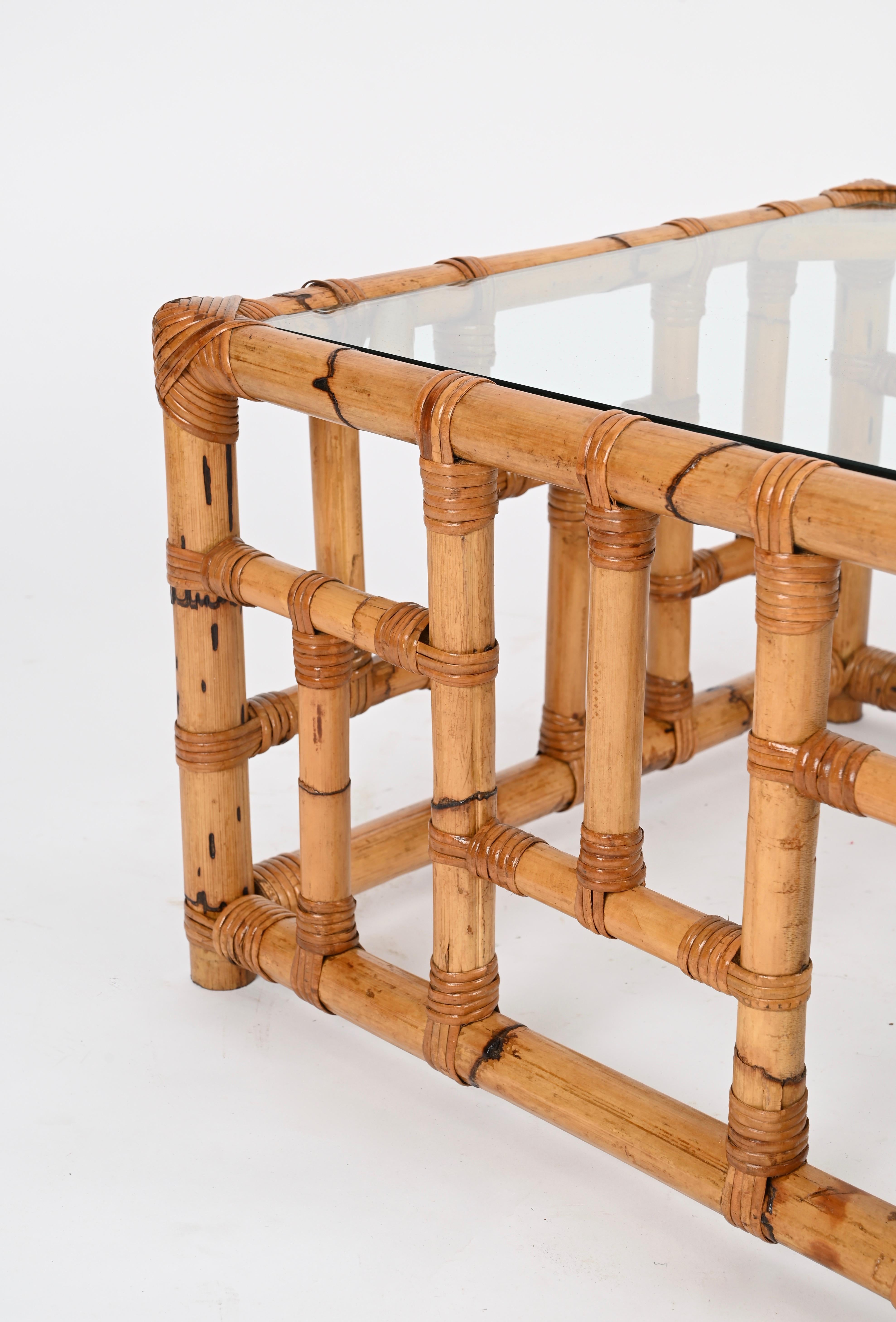 Vivai del Sud Italienischer quadratischer Couchtisch aus Bambus und Rattan aus der Jahrhundertmitte, 1970er Jahre im Angebot 7