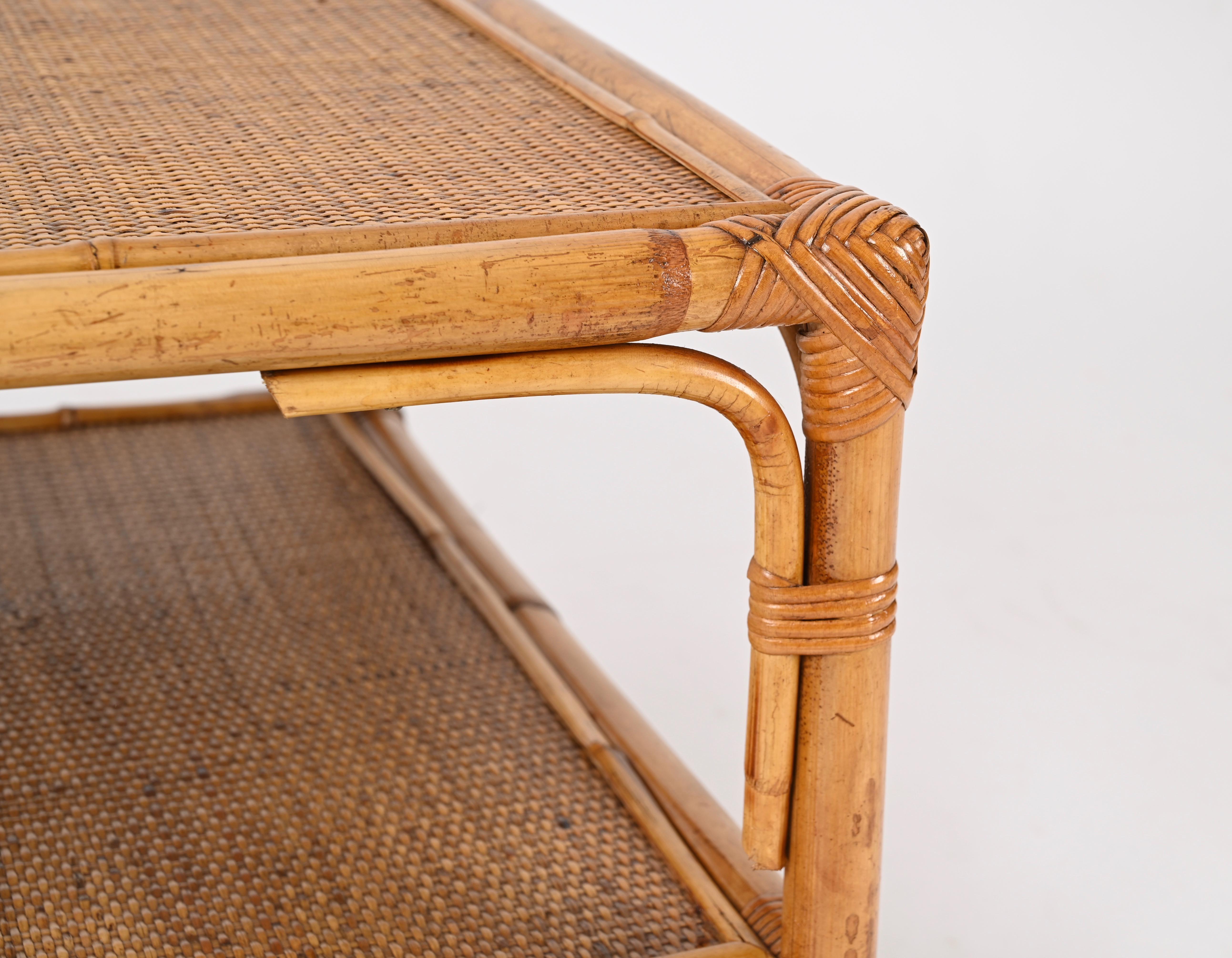 Vivai del Sud Midcentury Italian Square Coffee Table in Bamboo and Rattan, 1970s For Sale 3