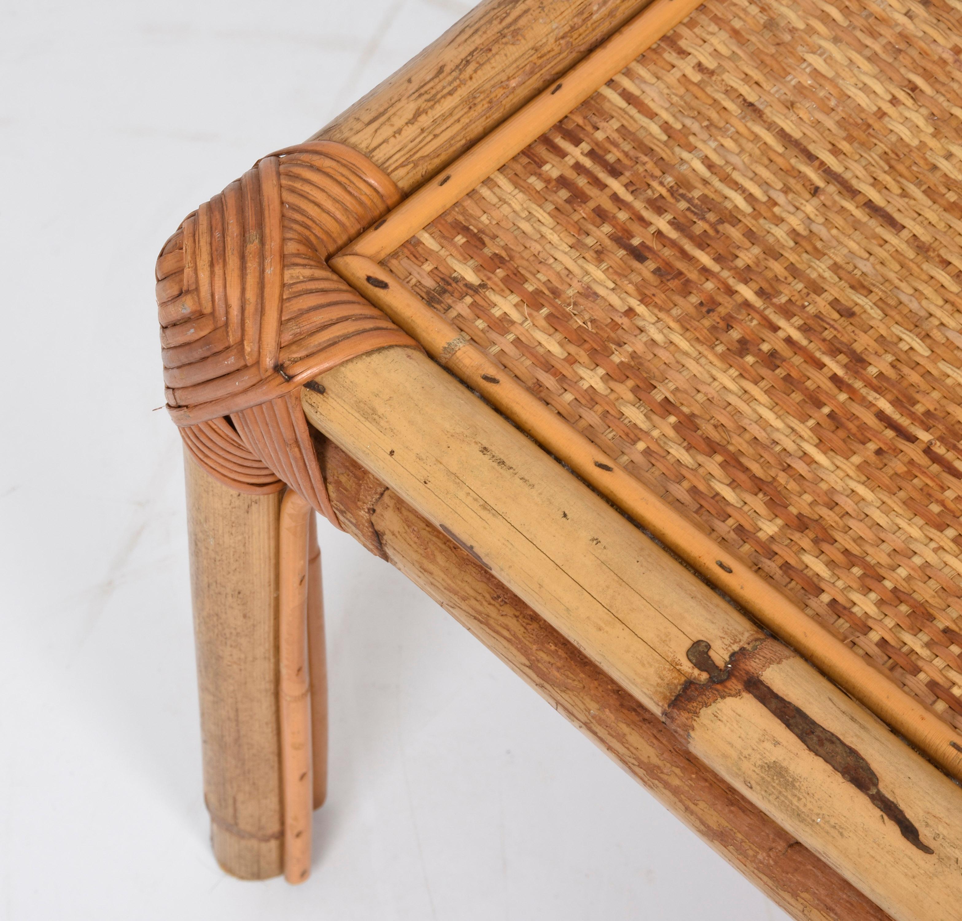 Vivai del Sud Midcentury Italian Squared Bamboo and Rattan Coffee Table, 1970 For Sale 4