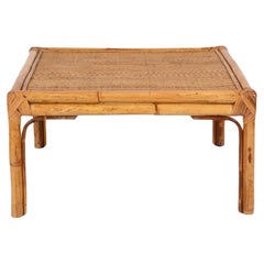 Vivai del Sud Midcentury Italian Squared Bamboo and Rattan Coffee Table, 1970