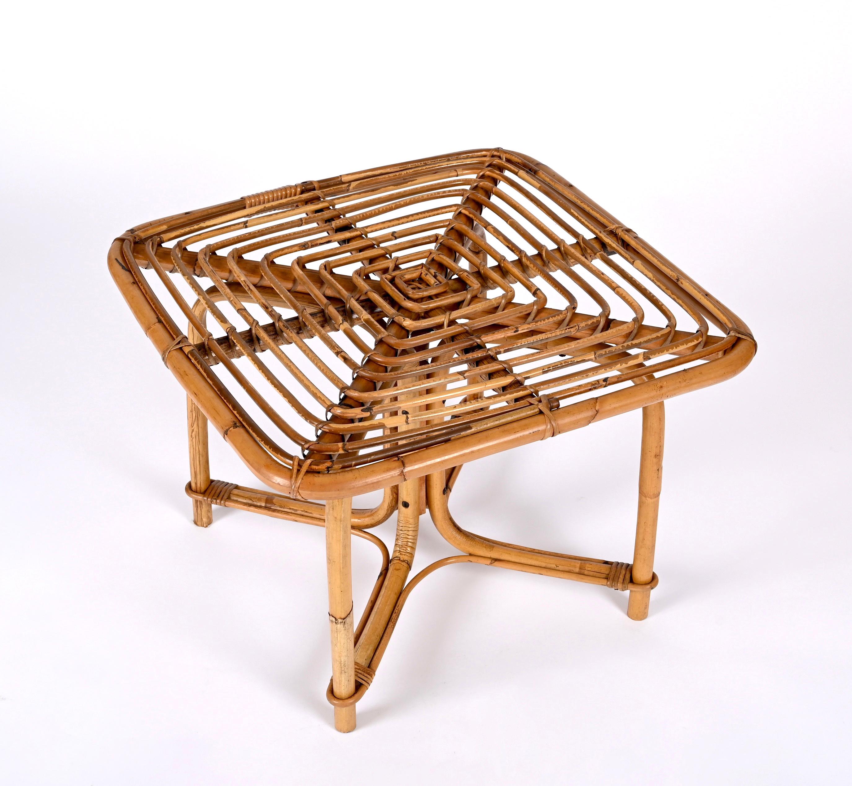 Vivai del Sud Mid Century Italian Squared Bamboo and Rattan Coffee Table, 1970s 8