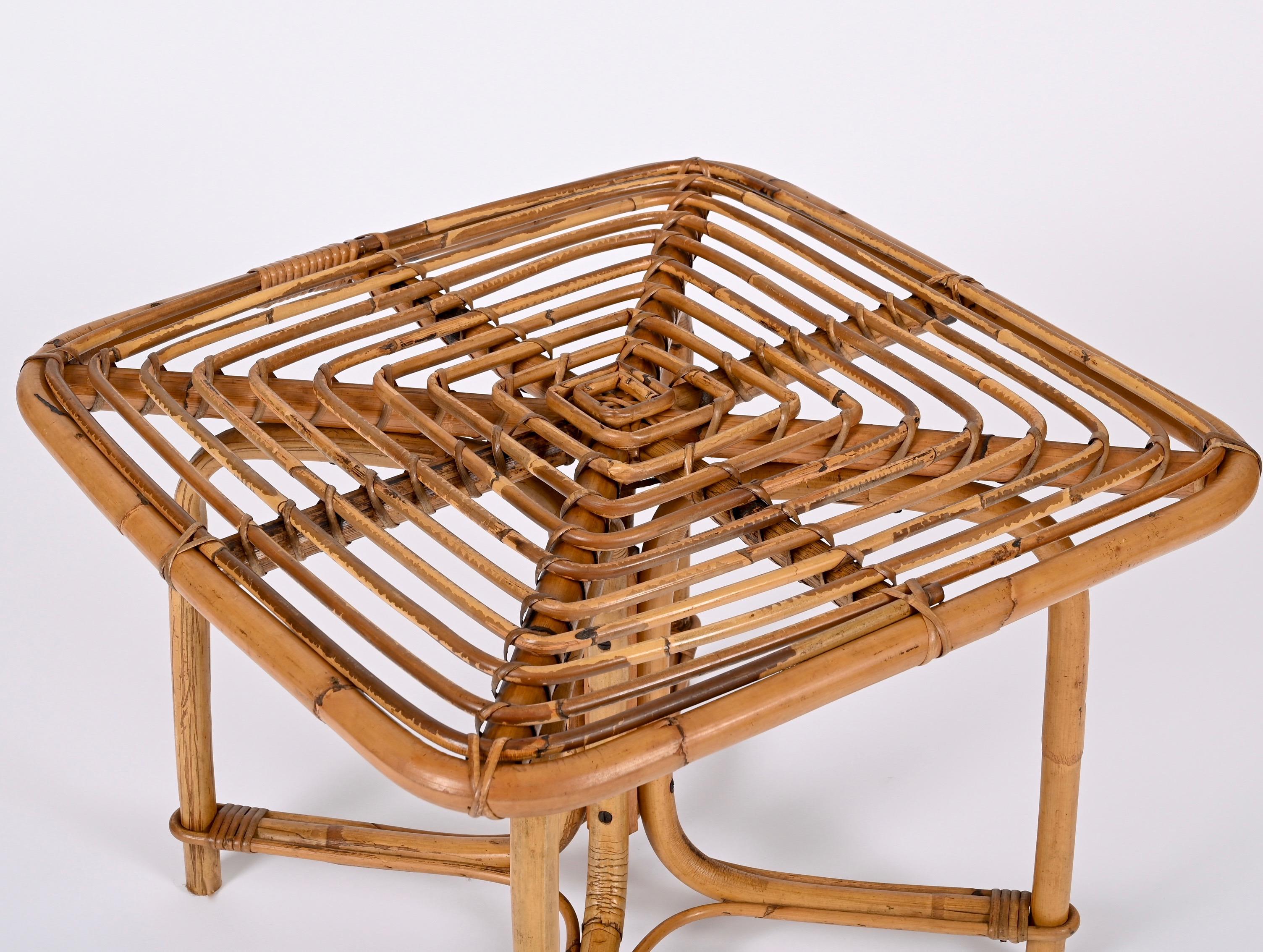 Vivai del Sud Mid Century Italian Squared Bamboo and Rattan Coffee Table, 1970s 10