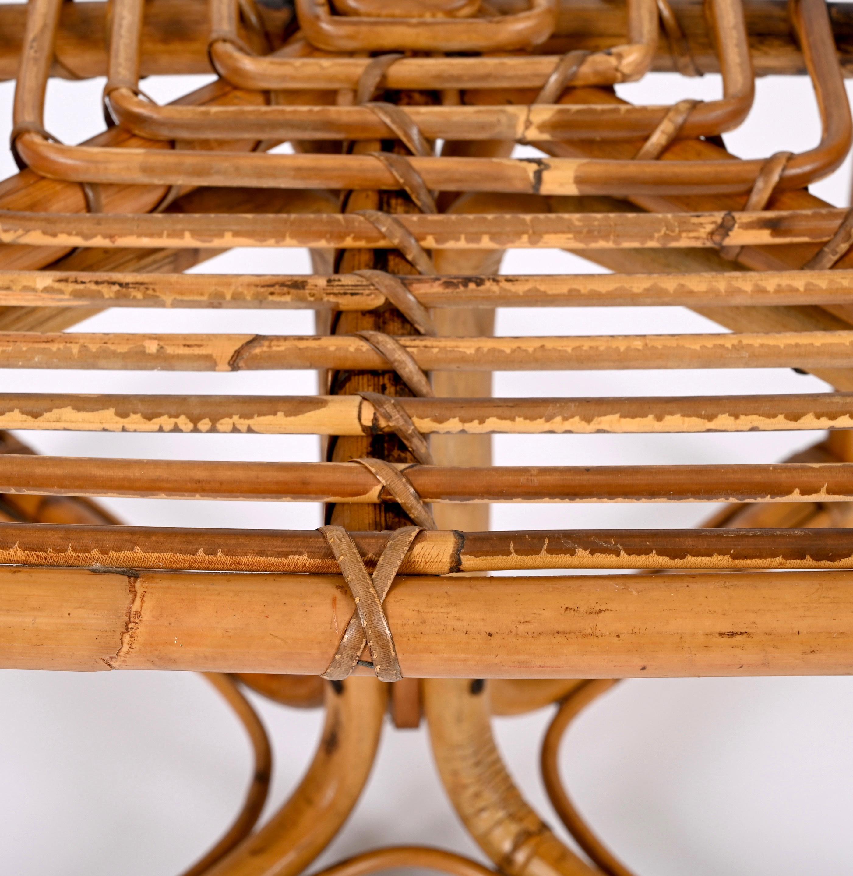 Vivai del Sud Mid Century Italian Squared Bamboo and Rattan Coffee Table, 1970s 12