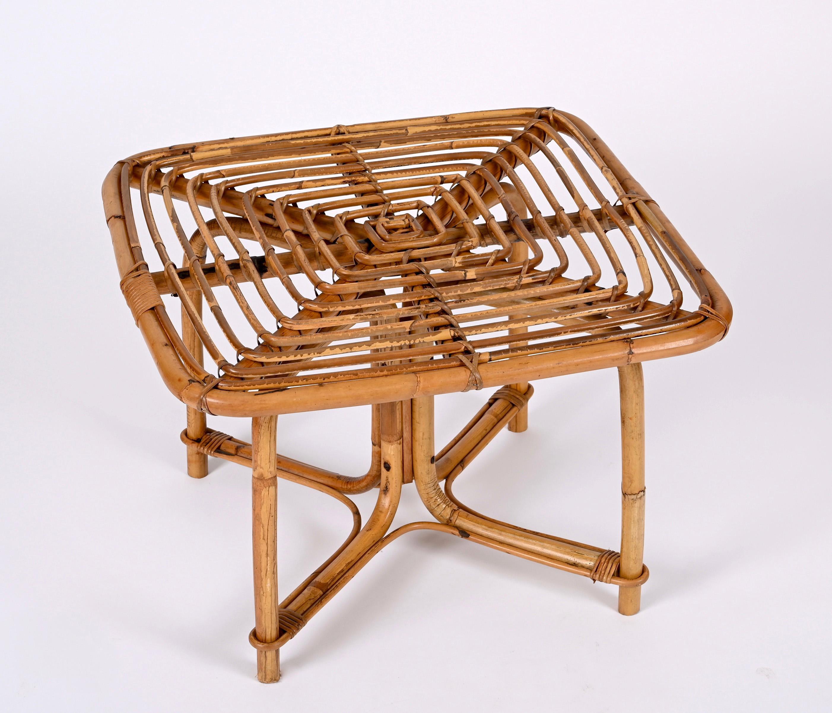 Mid-Century Modern Vivai del Sud Mid Century Italian Squared Bamboo and Rattan Coffee Table, 1970s