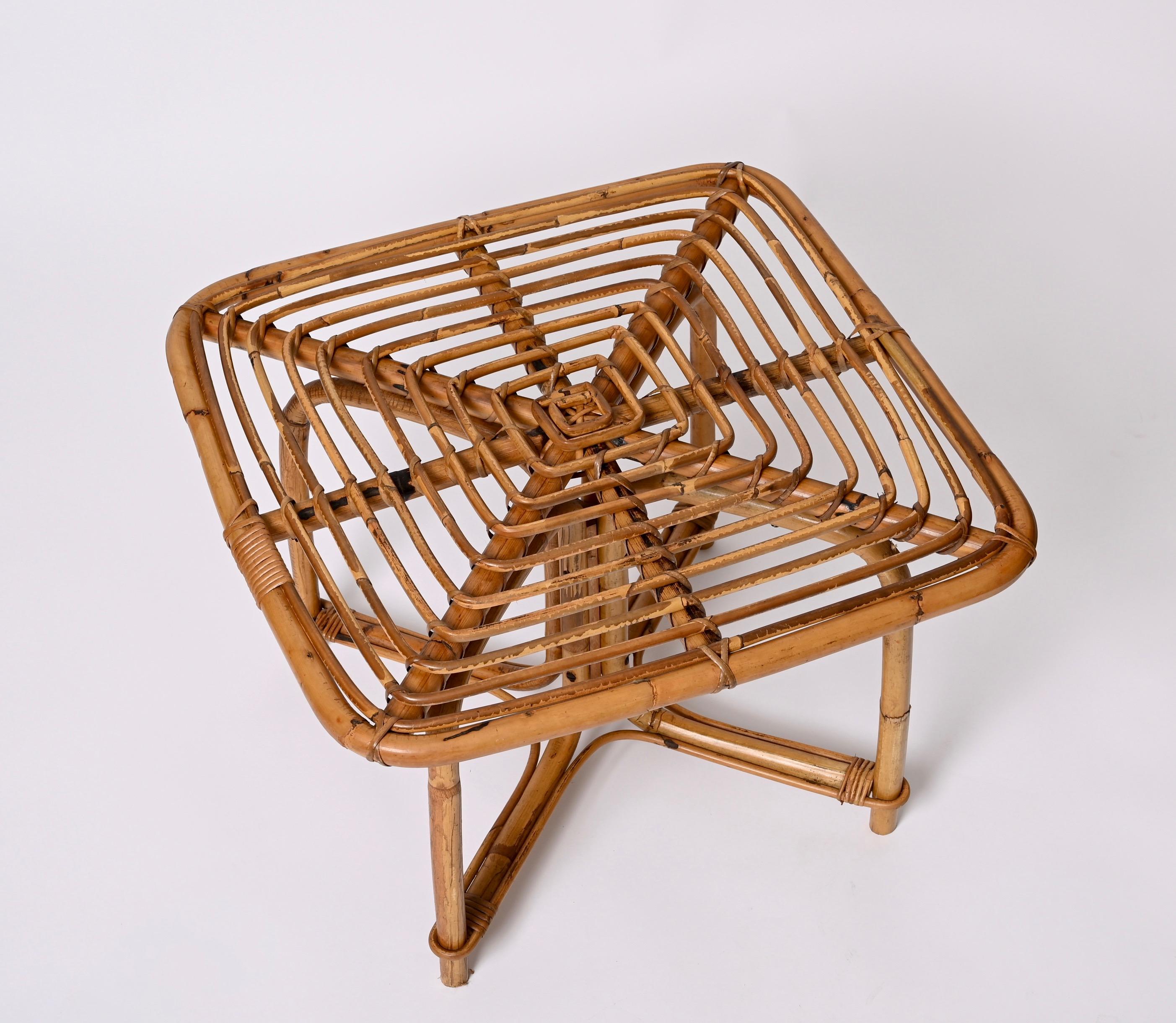 Vivai del Sud Mid Century Italian Squared Bamboo and Rattan Coffee Table, 1970s 15