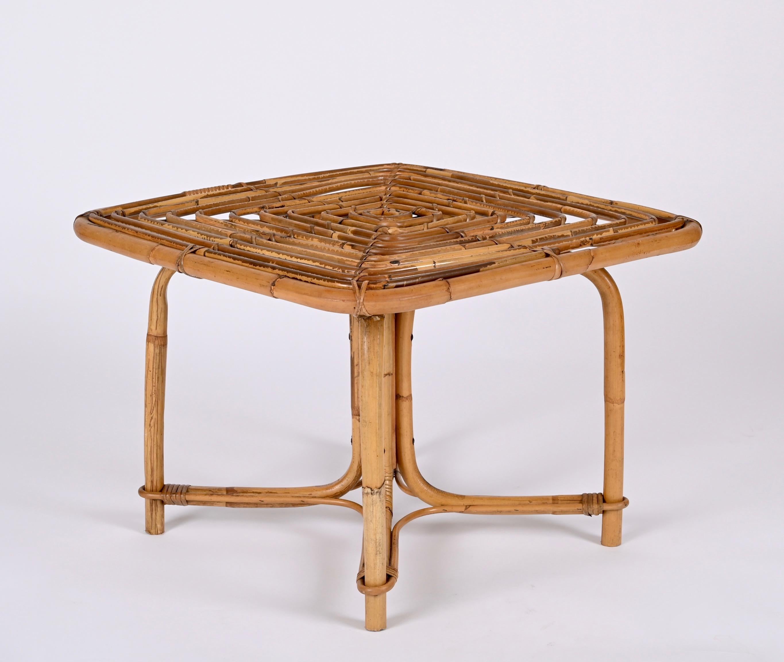 Vivai del Sud Mid Century Italian Squared Bamboo and Rattan Coffee Table, 1970s 2