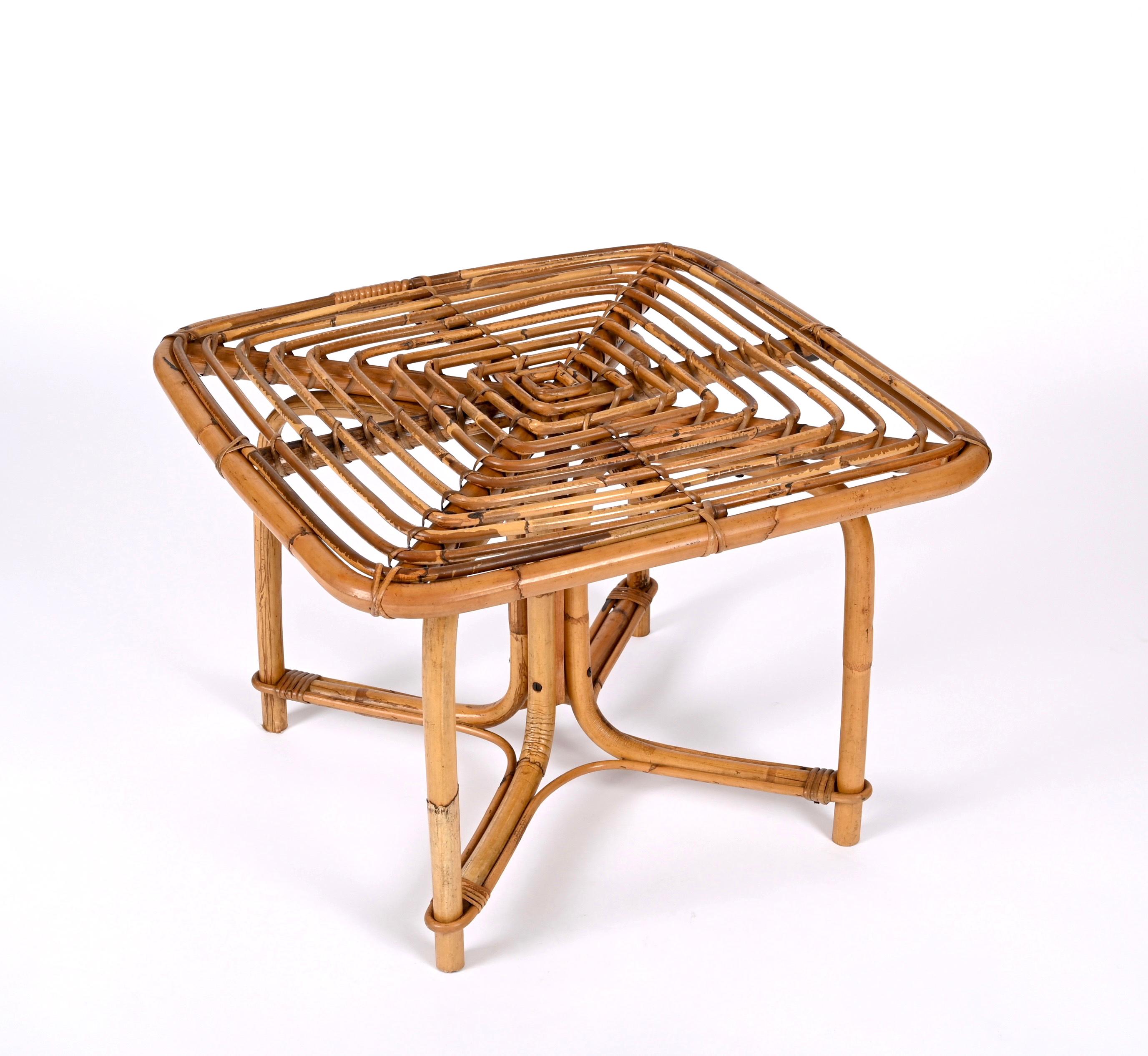 Vivai del Sud Mid Century Italian Squared Bamboo and Rattan Coffee Table, 1970s 3