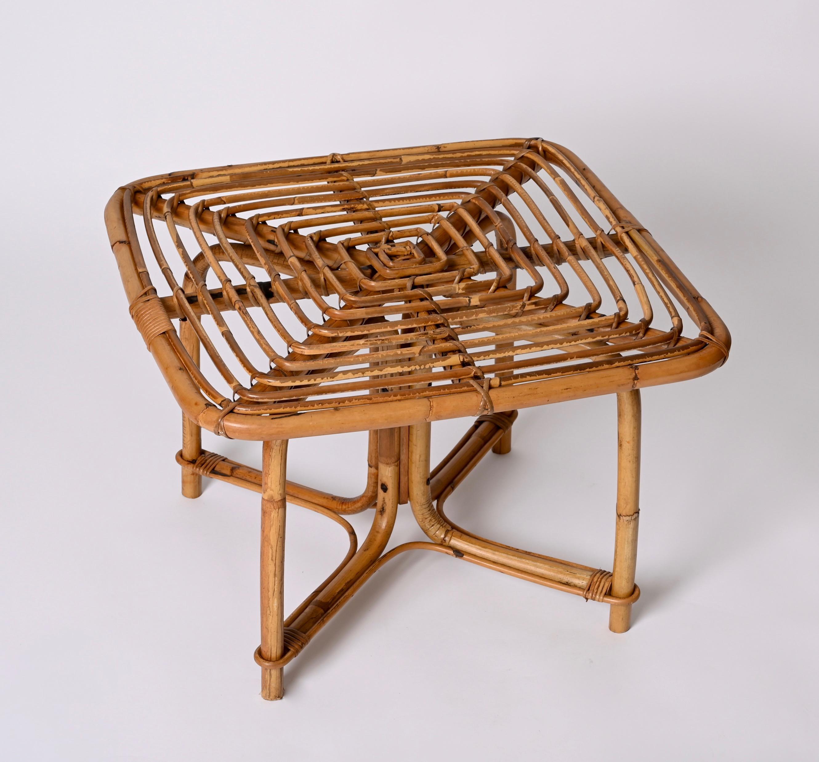 Vivai del Sud Mid Century Italian Squared Bamboo and Rattan Coffee Table, 1970s 5