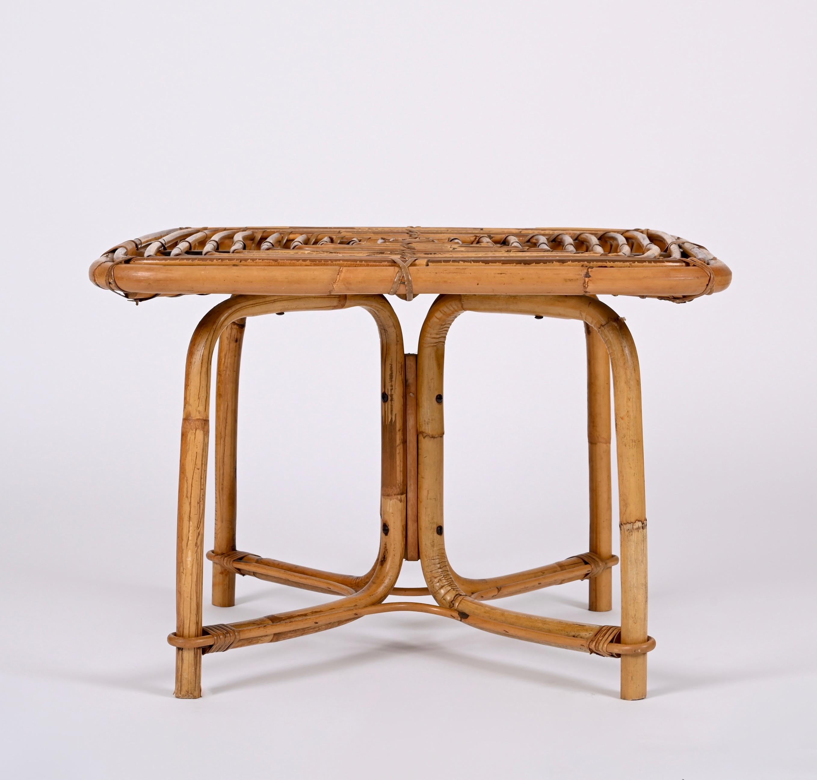 Vivai del Sud Mid Century Italian Squared Bamboo and Rattan Coffee Table, 1970s 6
