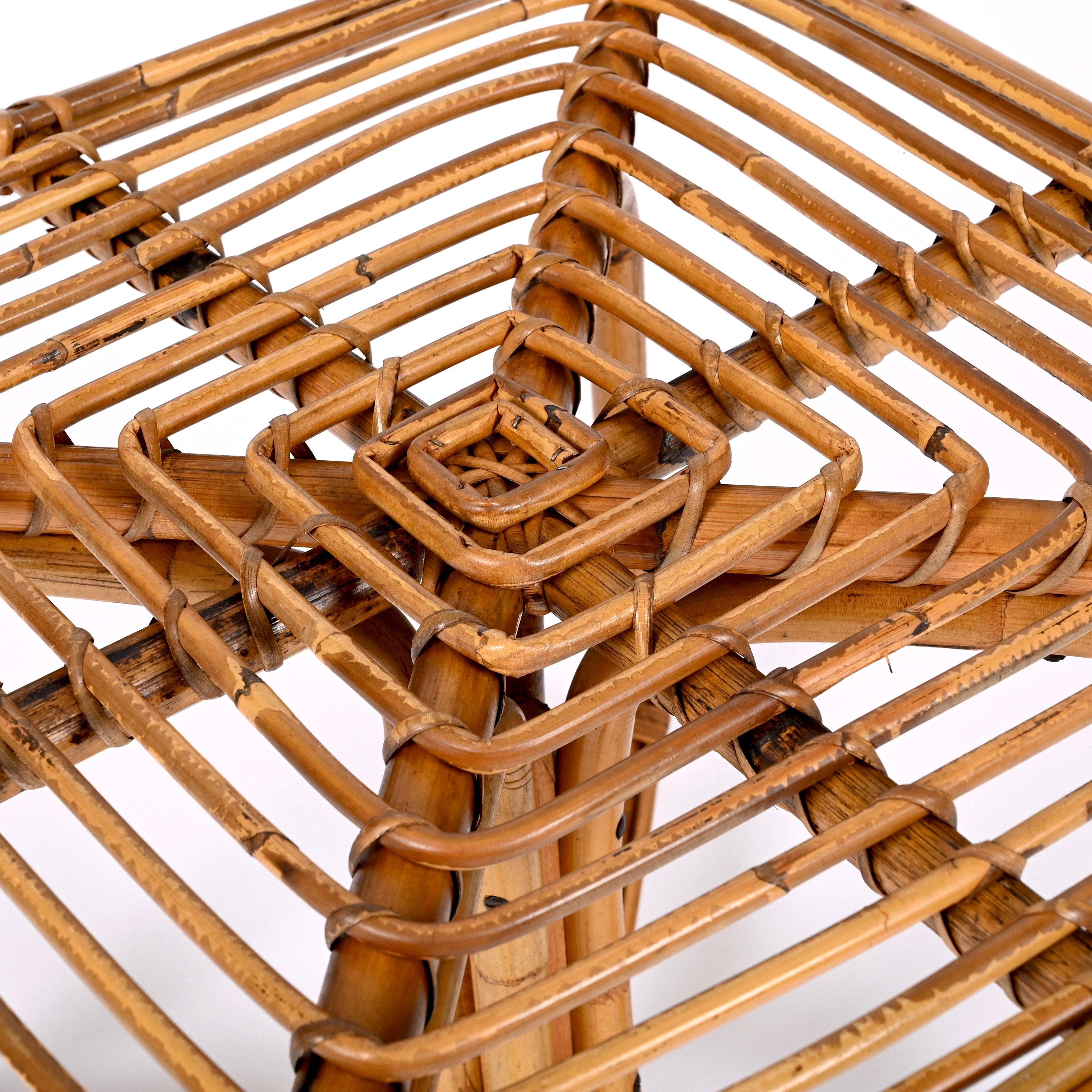 Vivai del Sud Mid Century Italian Squared Bamboo and Rattan Coffee Table, 1970s 7