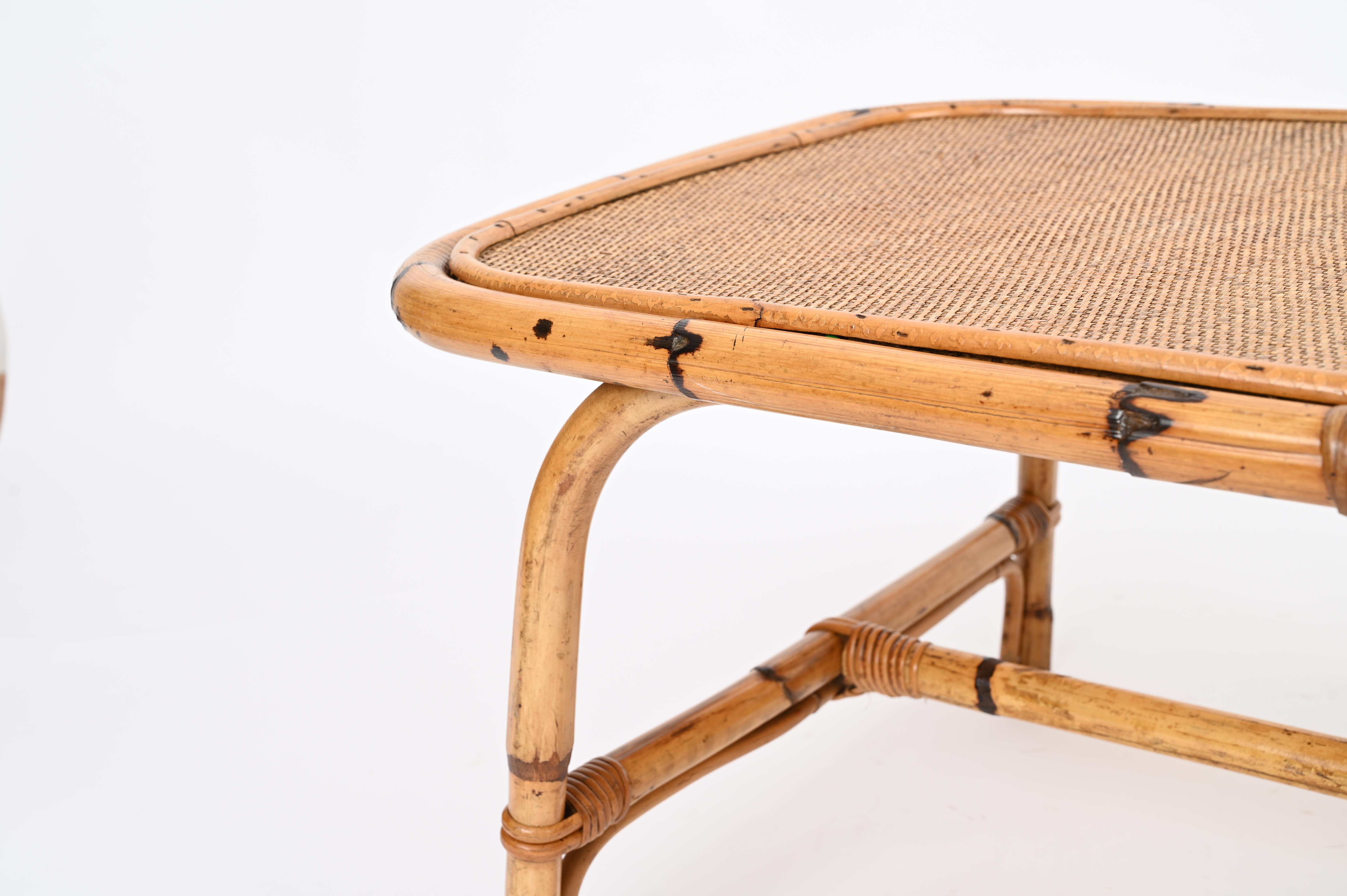 Vivai del Sud, großer italienischer Couchtisch aus Bambus und Rattan aus der Mitte des Jahrhunderts, 1970er Jahre im Angebot 5