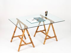 Vivai Del Sud Midcentury Organic Trestle Desk in Bamboo and Rattan, Italy, 1970s