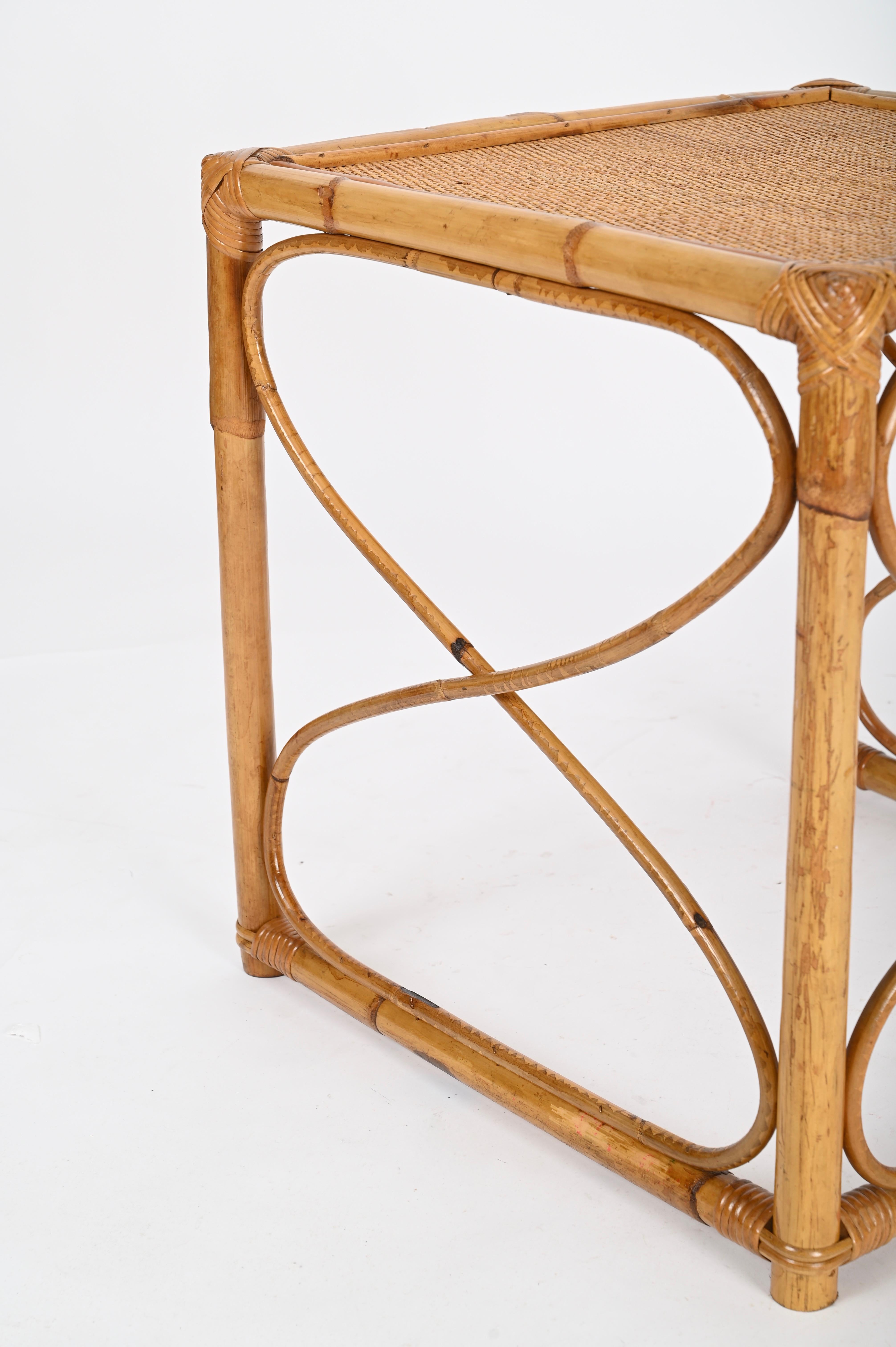 Vivai del Sud Quadratischer Couchtisch aus Bambus und Rattan aus der Mitte des Jahrhunderts, Italien 1970 im Angebot 4