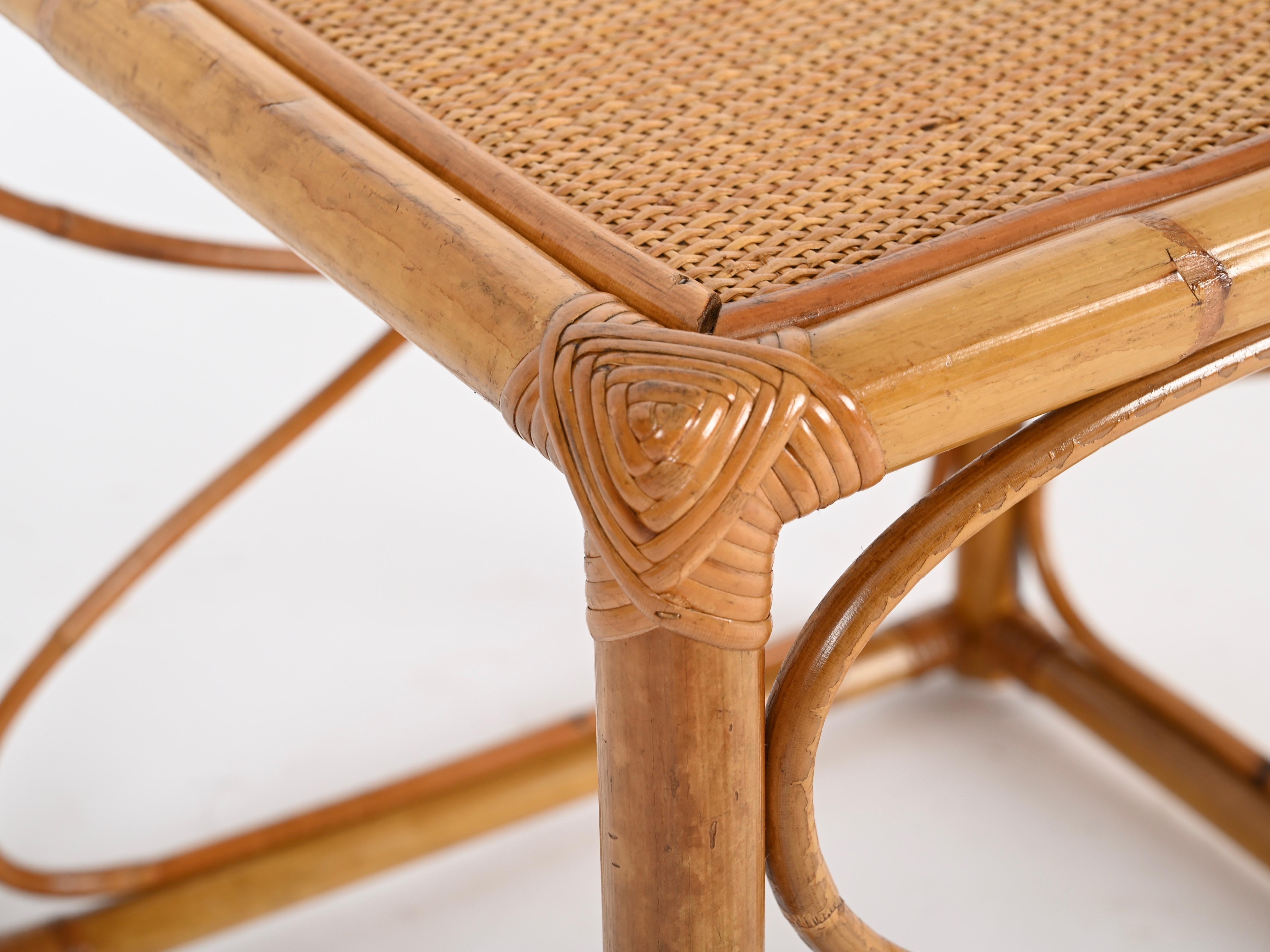 Vivai del Sud Quadratischer Couchtisch aus Bambus und Rattan aus der Mitte des Jahrhunderts, Italien 1970 (Italienisch) im Angebot