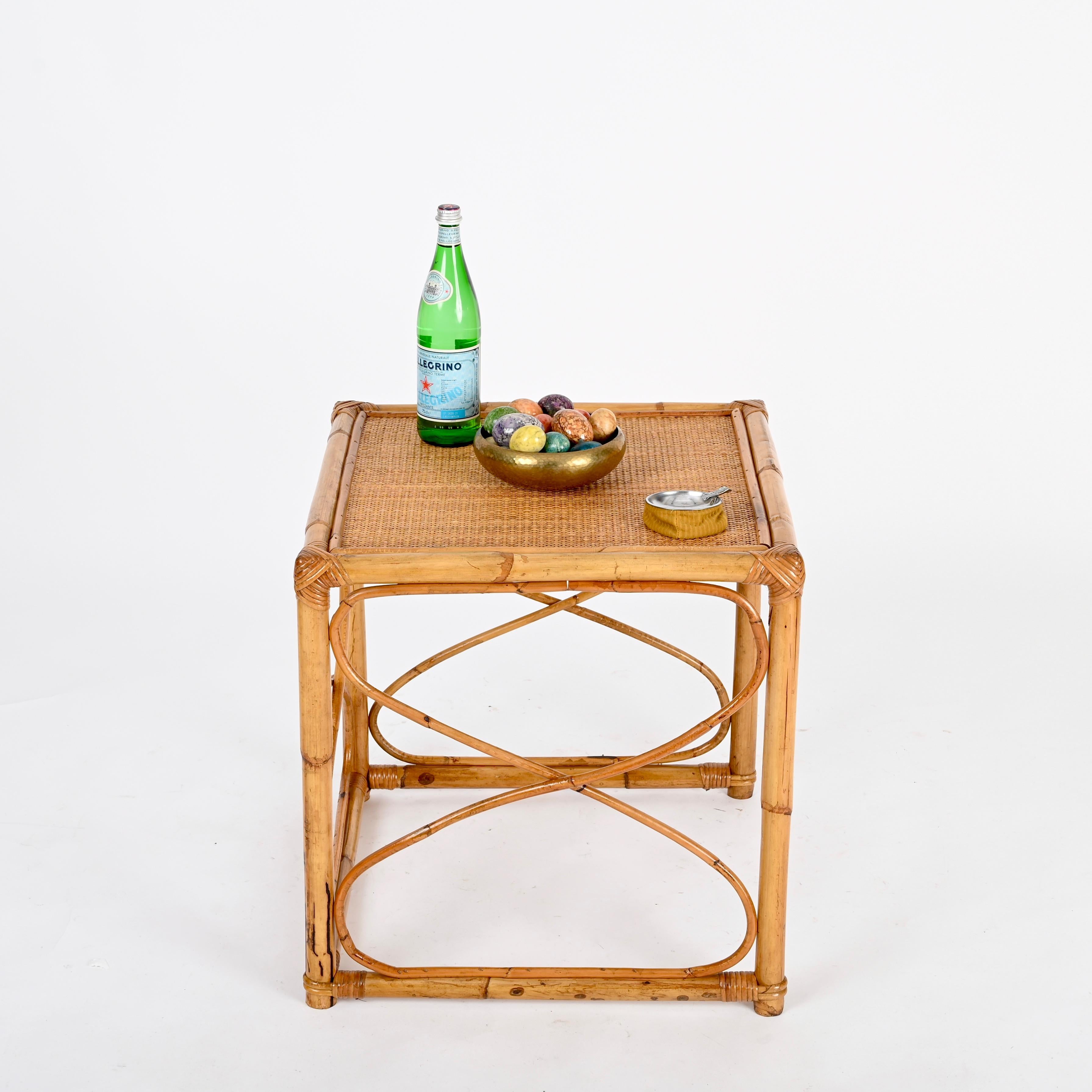 Vivai del Sud Quadratischer Couchtisch aus Bambus und Rattan aus der Mitte des Jahrhunderts, Italien 1970 im Angebot 2