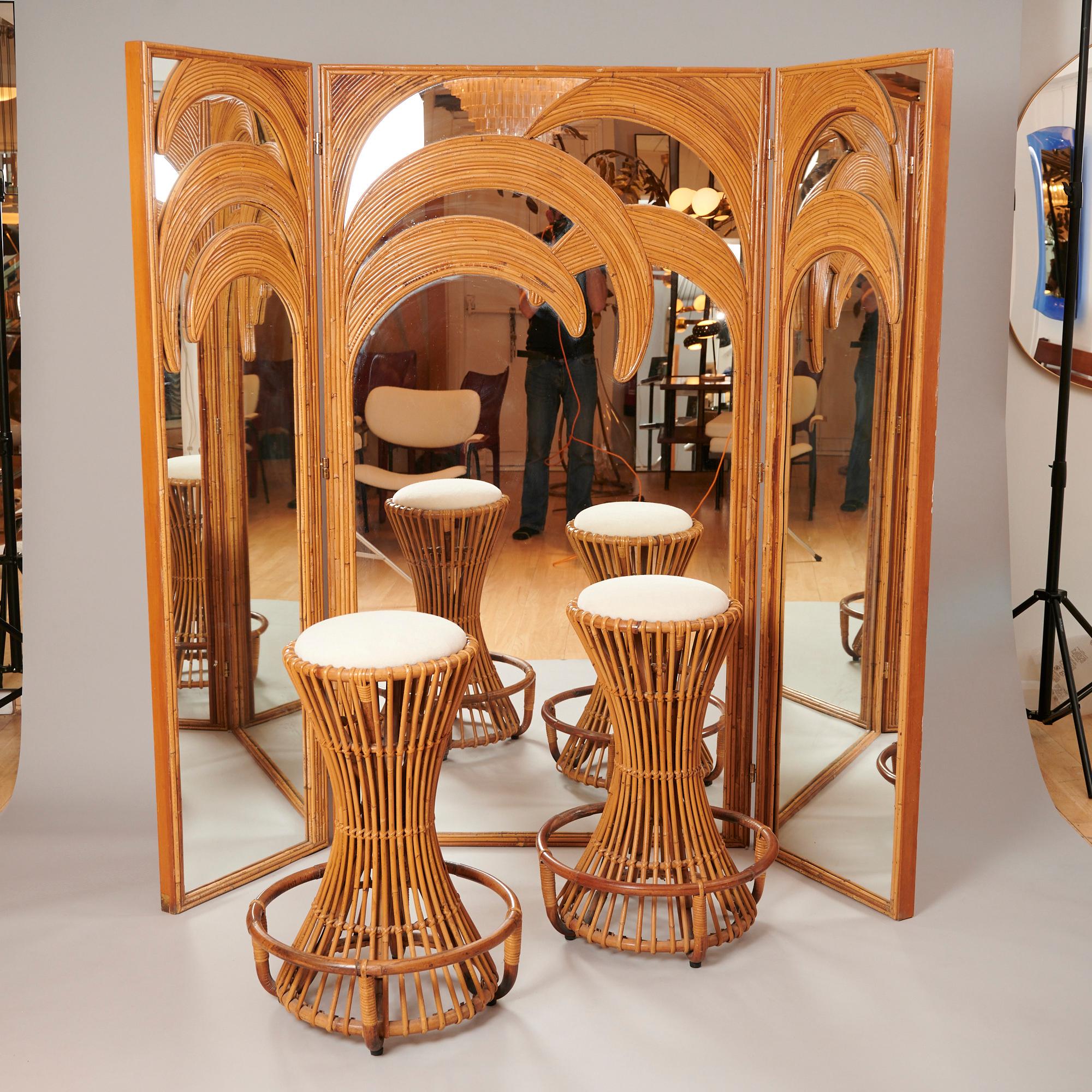 Italian Vivai del Sud Mirrored Screen with Bamboo Palm Trees, C1970 For Sale