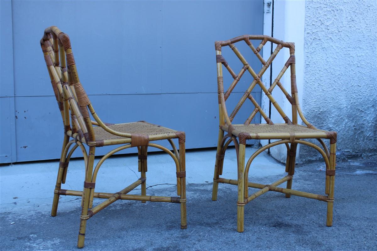 Vivai del Sud pair of midcentury chairs solid bamboo Italian design, 1960s.