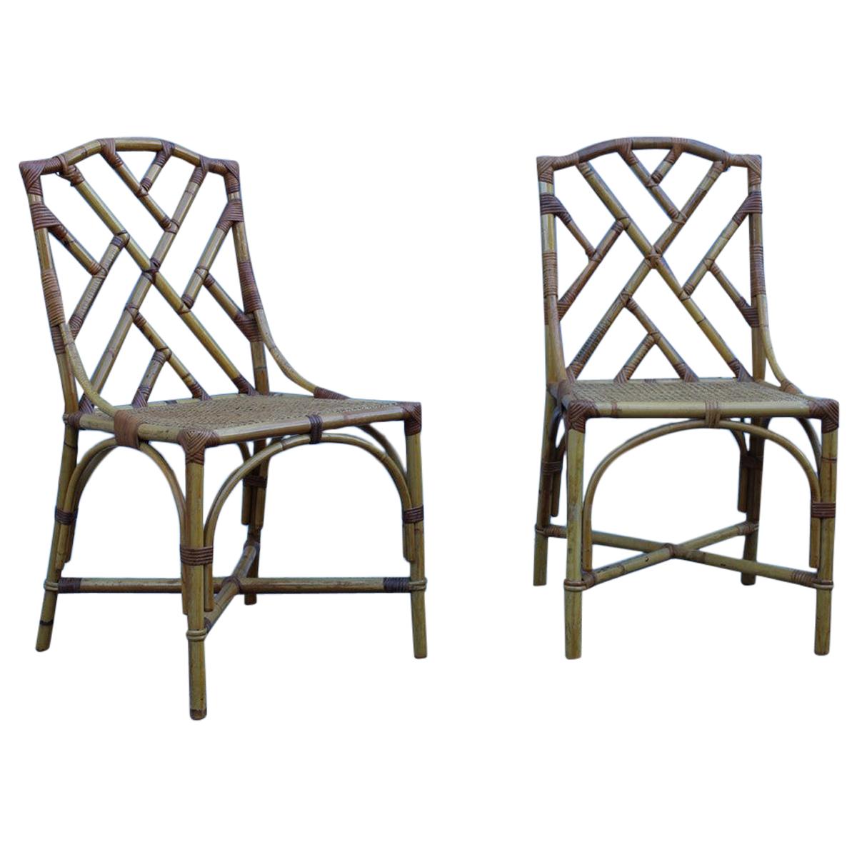 Vivai del Sud Pair of Midcentury Chairs Solid Bamboo Italian Design, 1960s