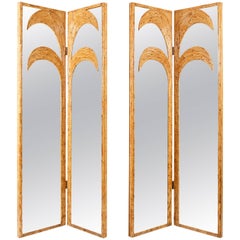 Vintage Vivai del Sud Pair of Bamboo Mirrored Panels or Four-Panel Screen