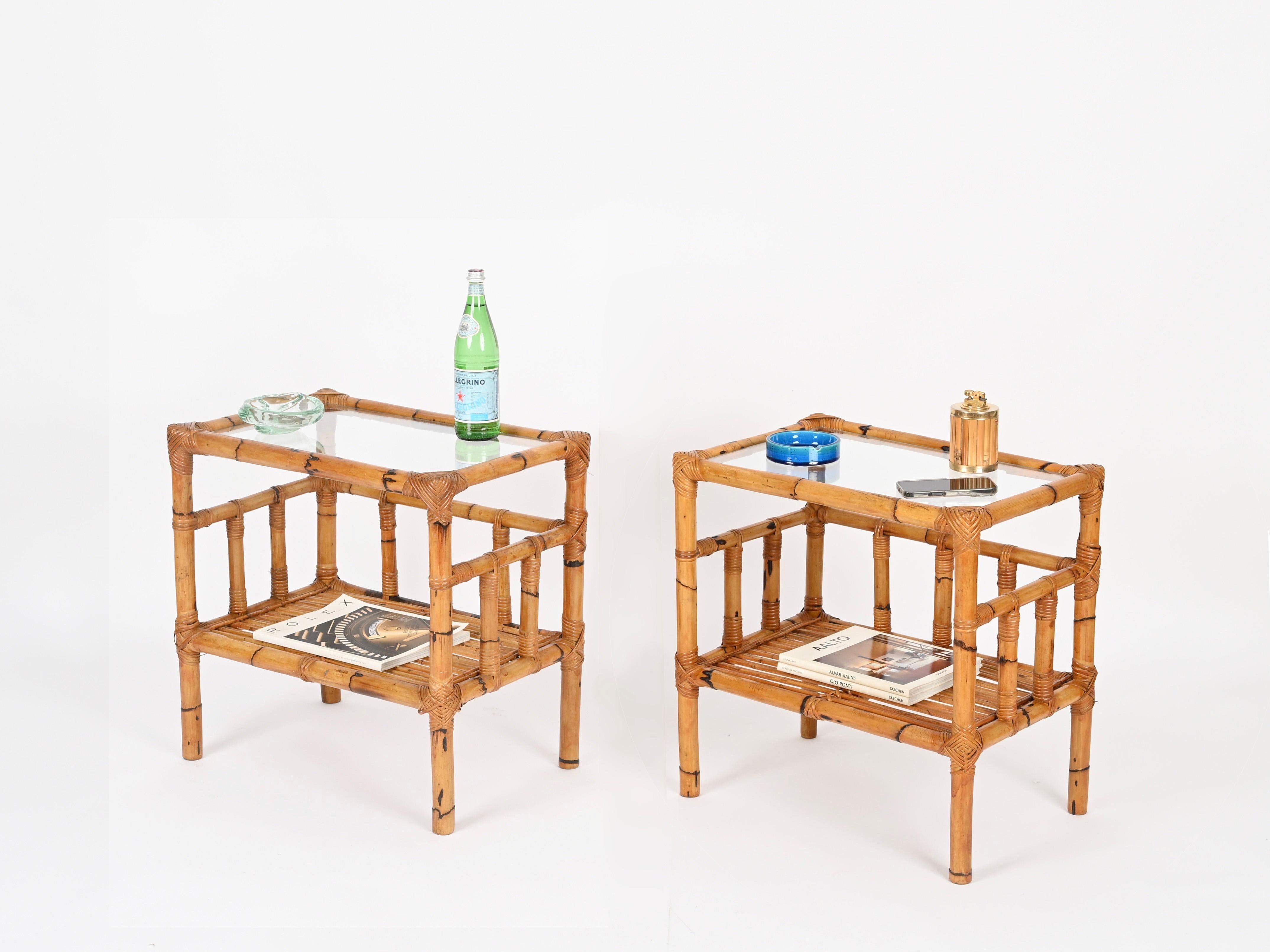 Vivai del Sud Pair of Nightstands in Bamboo, Rattan and Wicker, Italy 1970s in vendita 2