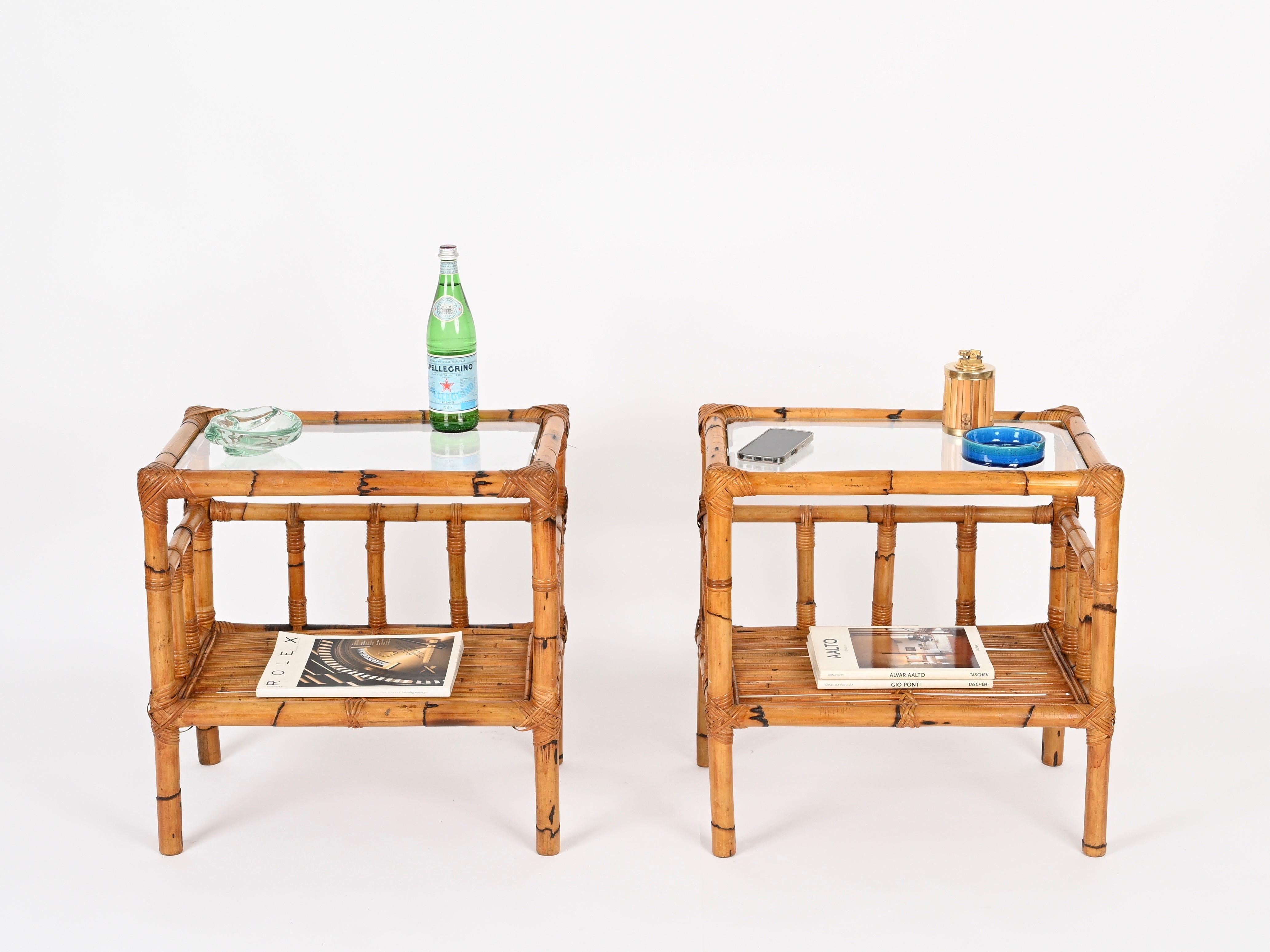 Vivai del Sud Pair of Nightstands in Bamboo, Rattan and Wicker, Italy 1970s in vendita 3