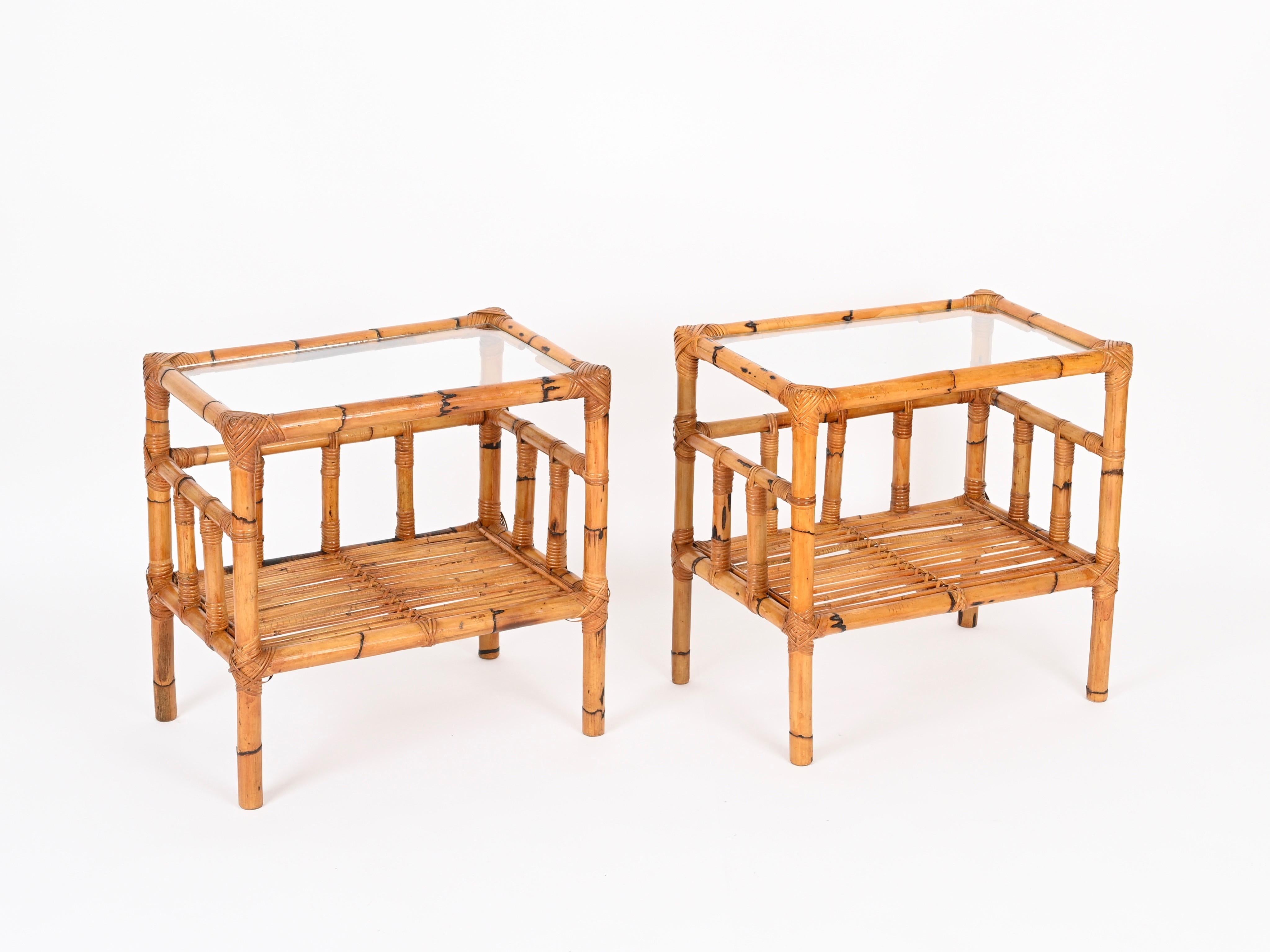 Vivai del Sud Pair of Nightstands in Bamboo, Rattan and Wicker, Italy 1970s in vendita 5