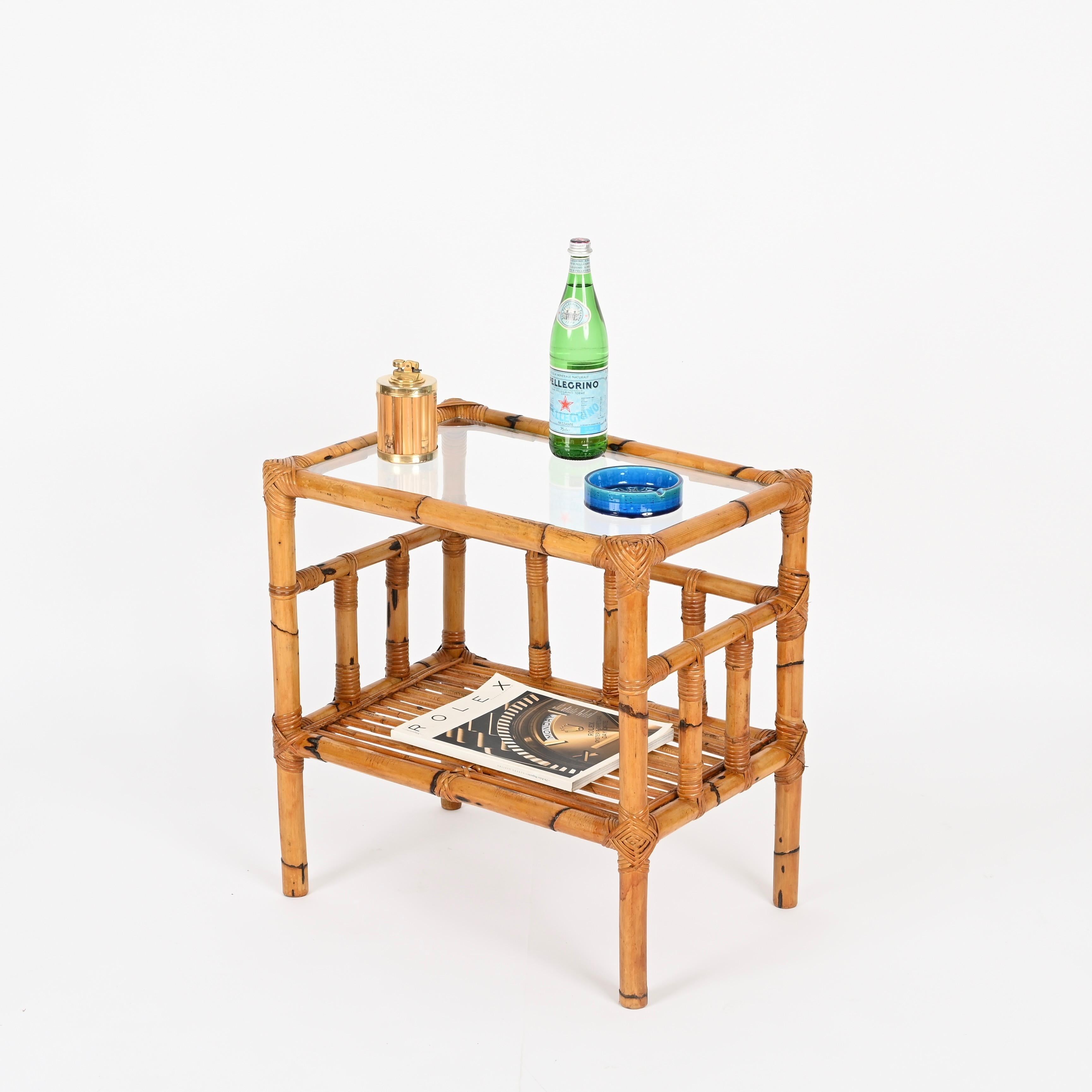 Mid-Century moderno Vivai del Sud Pair of Nightstands in Bamboo, Rattan and Wicker, Italy 1970s in vendita